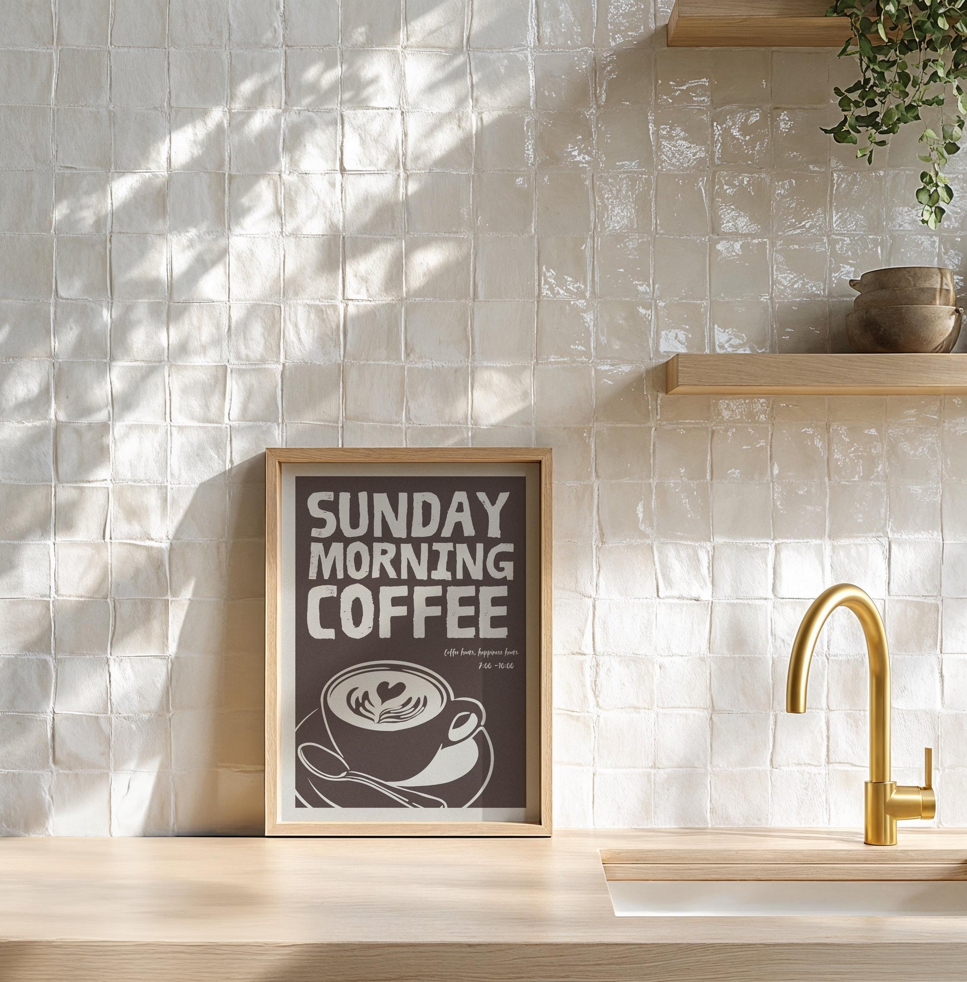 Sunday Morning Coffee Poster | Fine Grain Finish | Brown and Beige Tones | Coffee Lover Gift | Home Decor Wall Art
