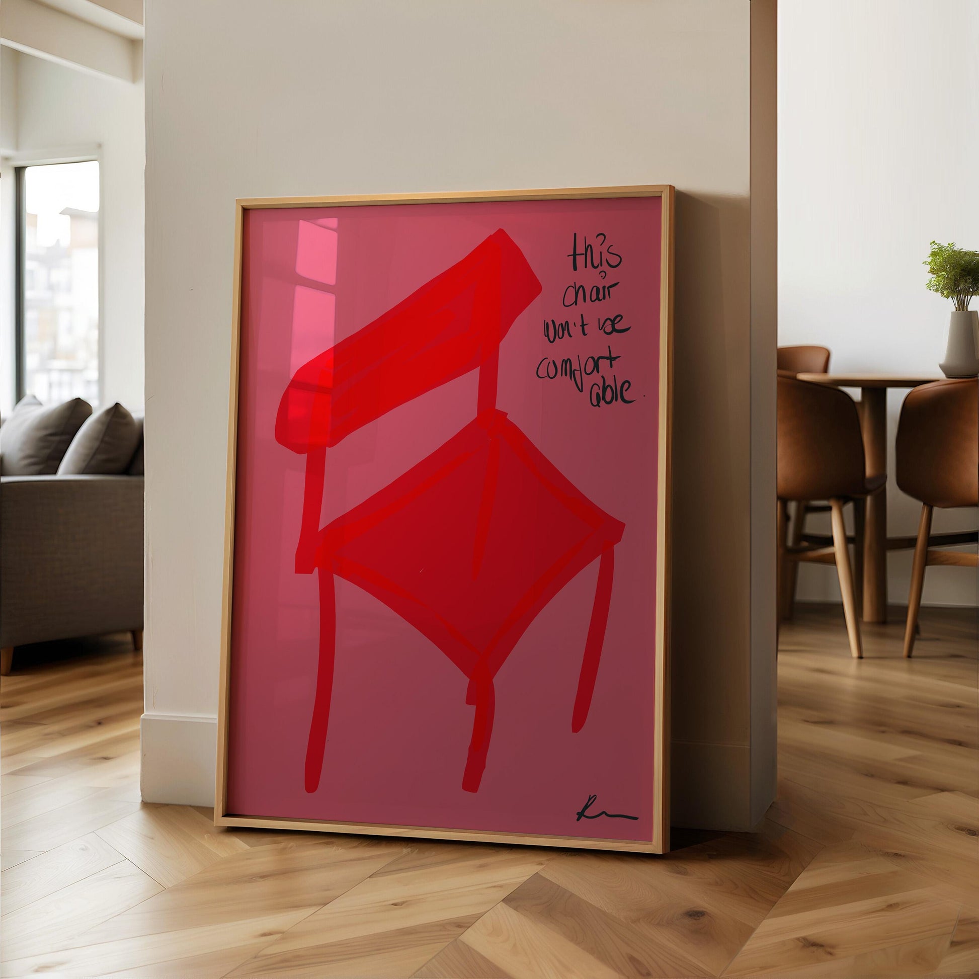Red Chair Abstract Poster | Bold Minimalist Wall Art | Unique Modern Decor | Thought-Provoking Illustration | Artistic Print