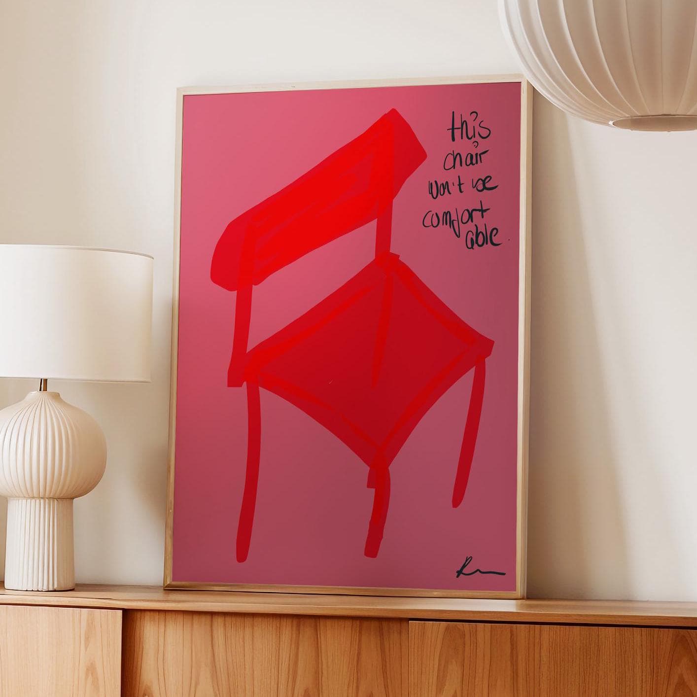 Red Chair Abstract Poster | Bold Minimalist Wall Art | Unique Modern Decor | Thought-Provoking Illustration | Artistic Print