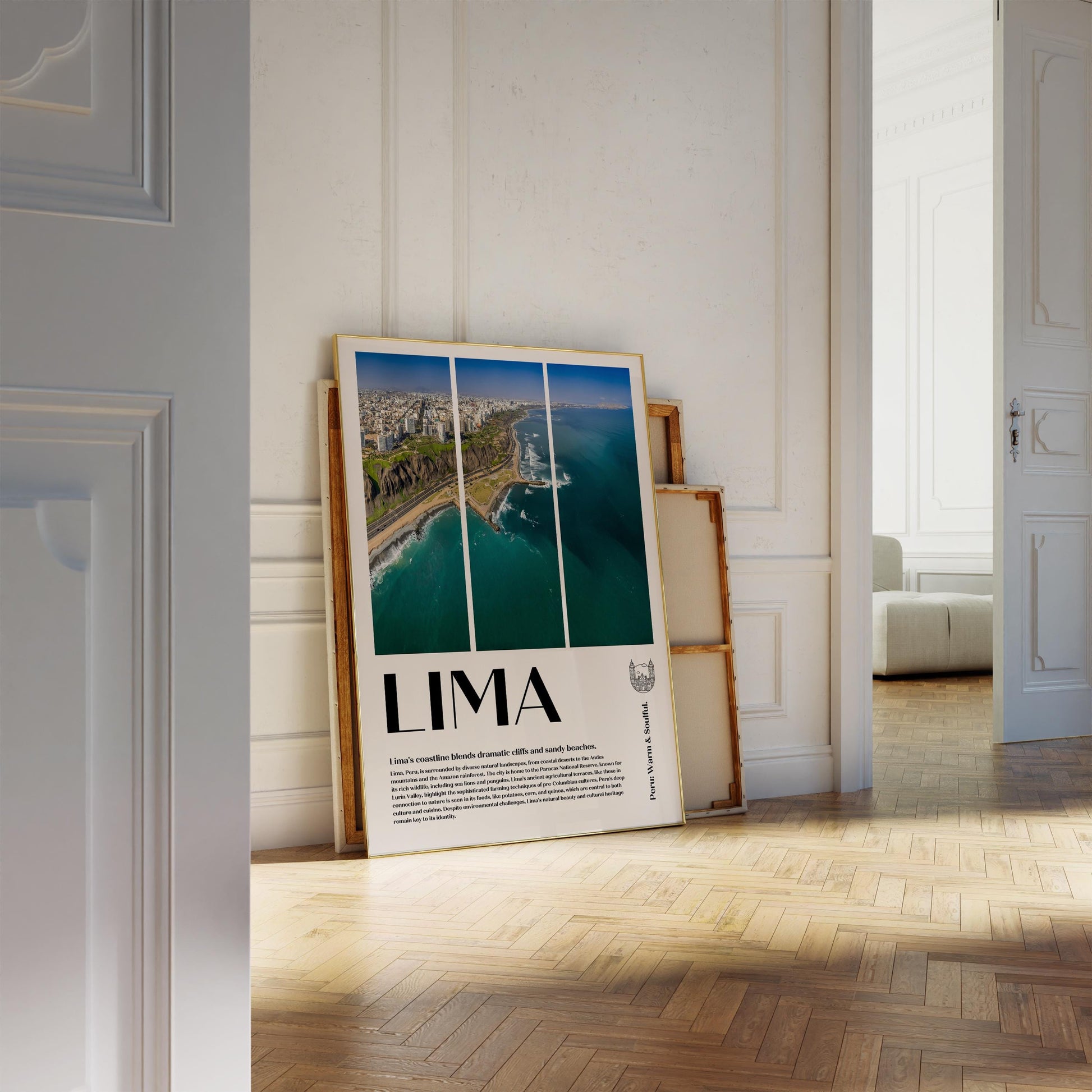 A minimalist coastal poster featuring an ocean view with gentle waves, soft blue hues, and a motivational text. Perfect for beach-themed decor.