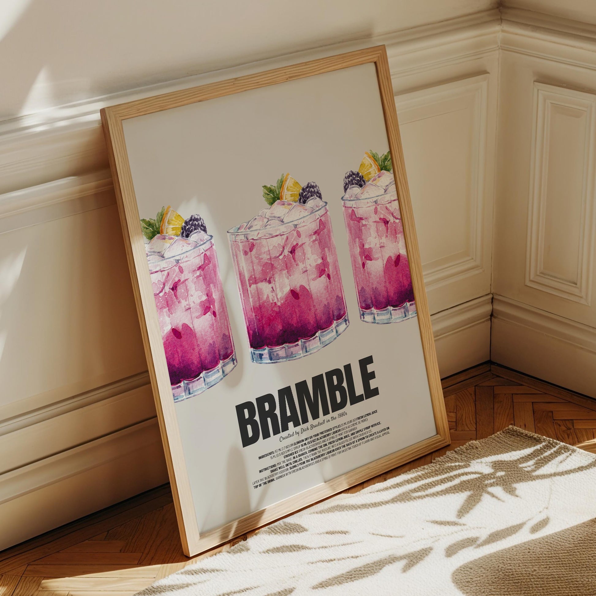 Bramble Cocktail Poster | Watercolor Cocktail Print | Bar Wall Decor | Bramble Recipe Print | Mixology Art | Kitchen Wall Art