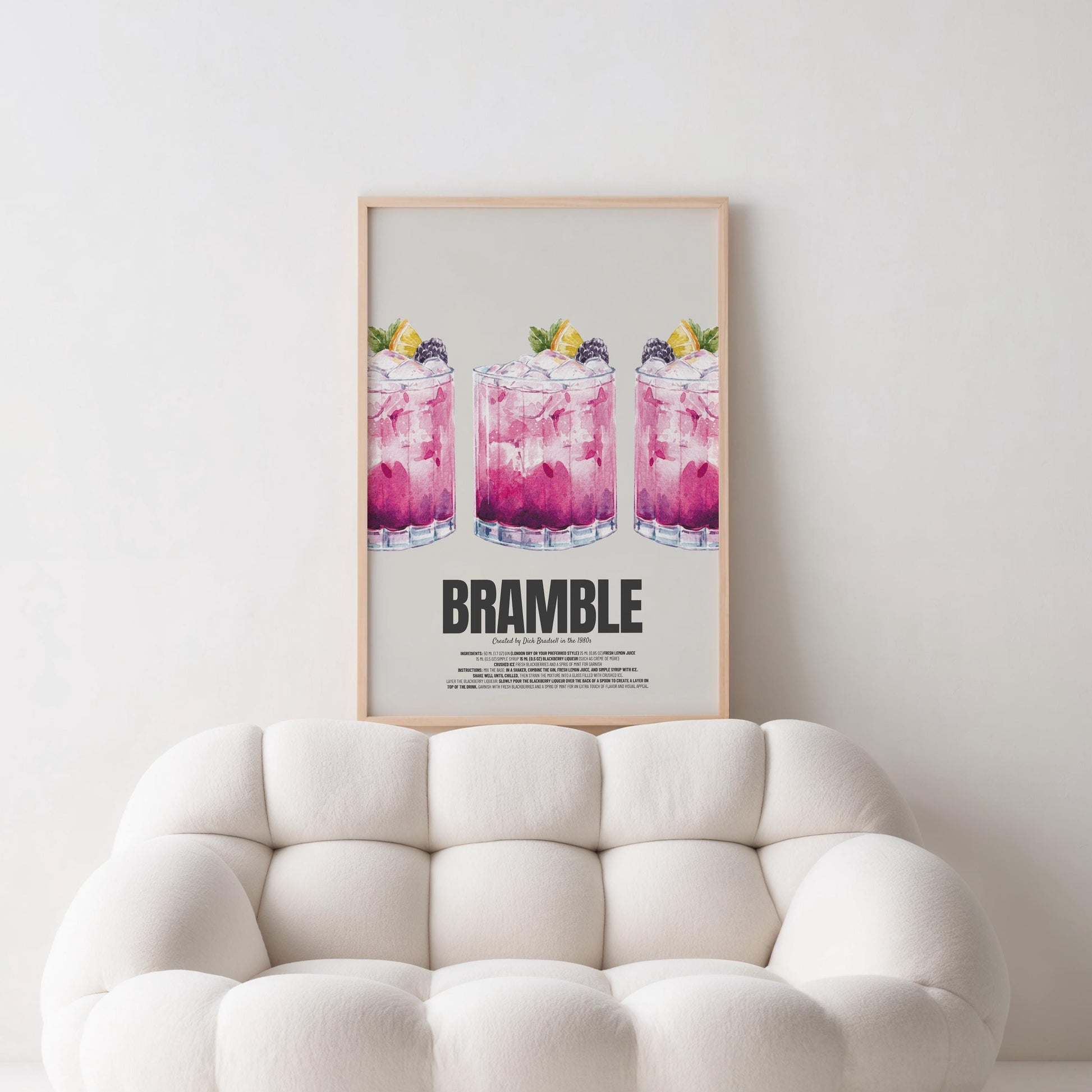 Bramble Cocktail Poster | Watercolor Cocktail Print | Bar Wall Decor | Bramble Recipe Print | Mixology Art | Kitchen Wall Art