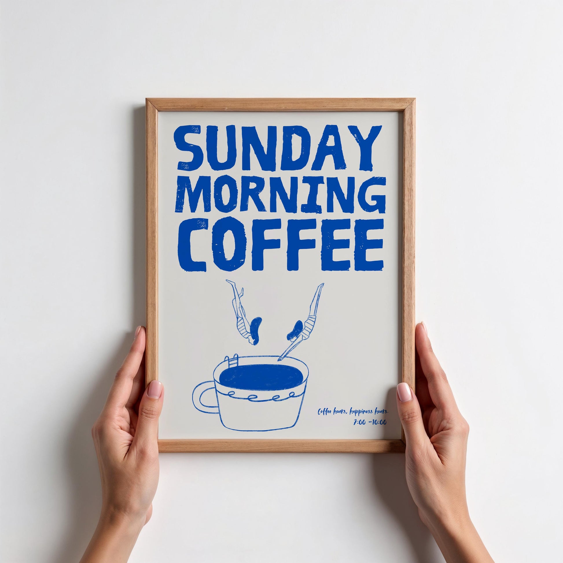 Blue Sunday Morning Coffee Poster | Minimalist Coffee Art Print | Modern Wall Decor | Gift for Coffee Lovers | Digital Download