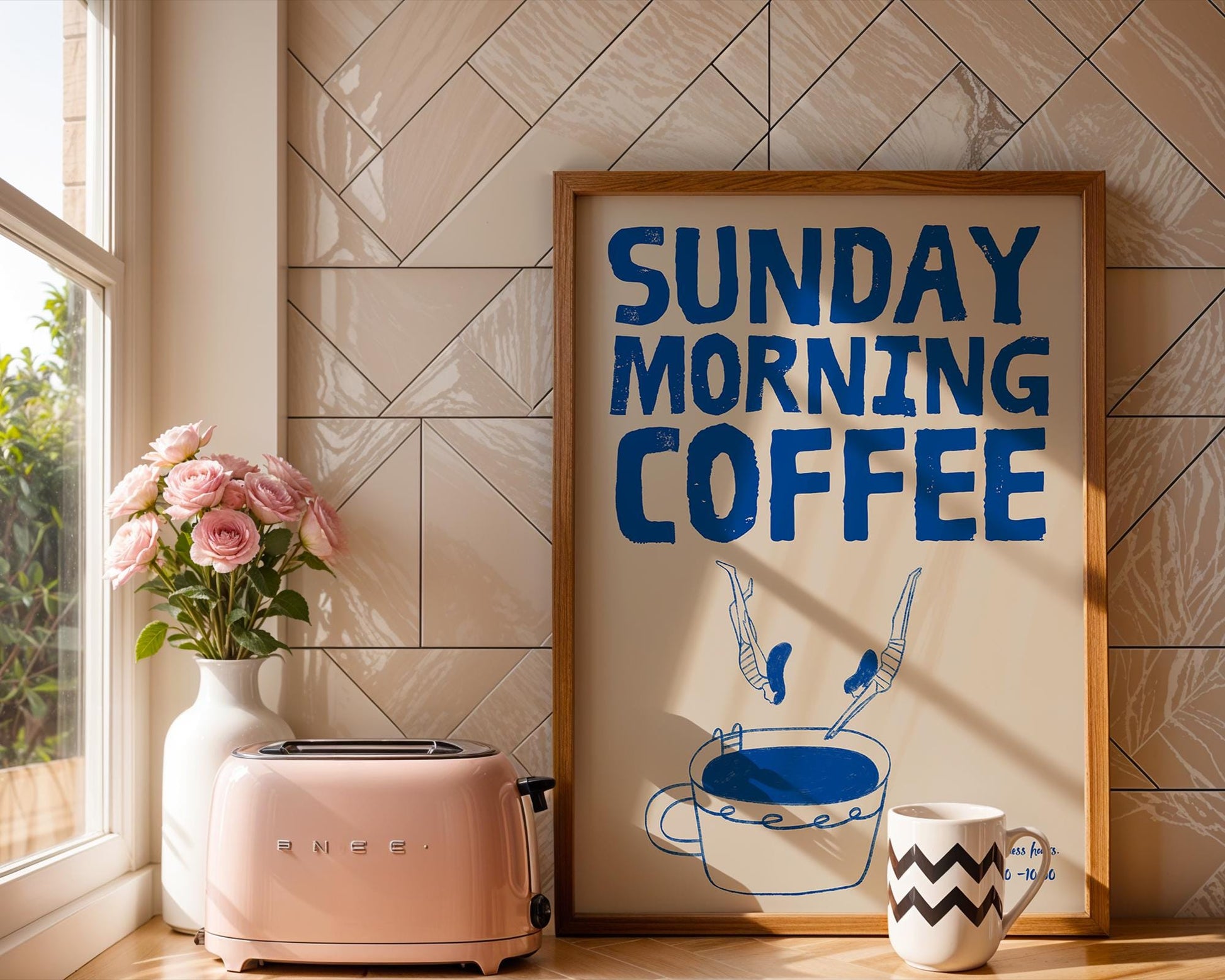 Blue Sunday Morning Coffee Poster | Minimalist Coffee Art Print | Modern Wall Decor | Gift for Coffee Lovers | Digital Download
