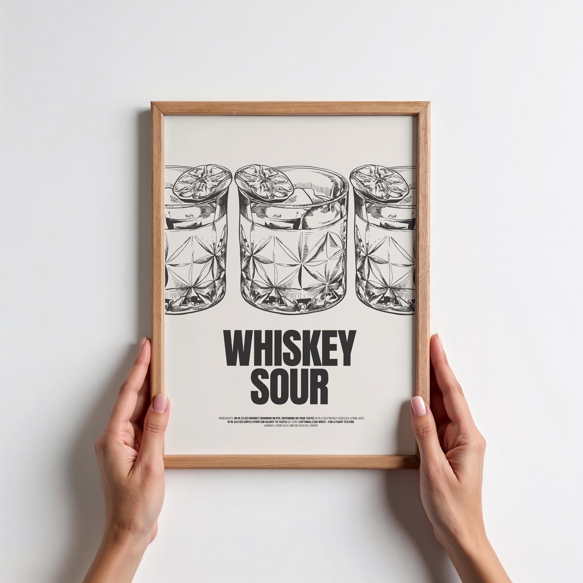 Whiskey Sour Poster | Cocktail Recipe Poster | Vintage Bar Art | Drink Illustration | Wall Art for Kitchen | Gift for Whiskey Lovers