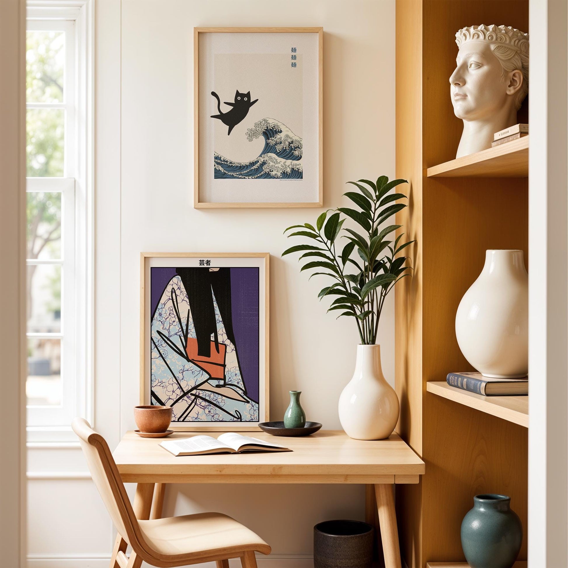 Katzen & Wellen Poster | Retro Wandbild & Moderne Kunst