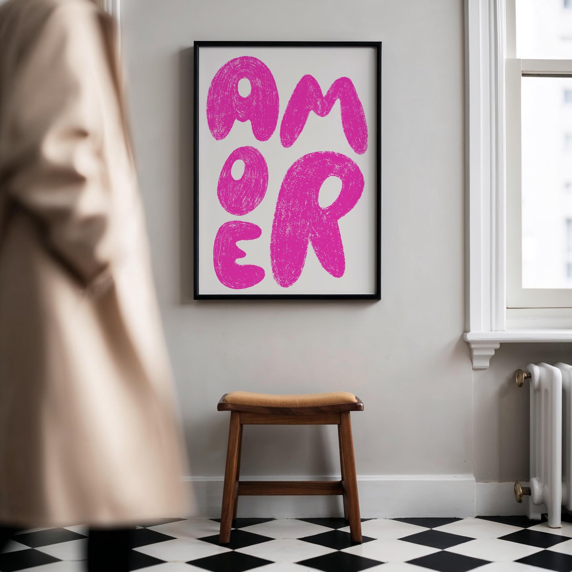 Amore Pink Poster | Love Wall Art | Brushstroke Typography | Gift Valentines Wedding | Modern Minimalist Art