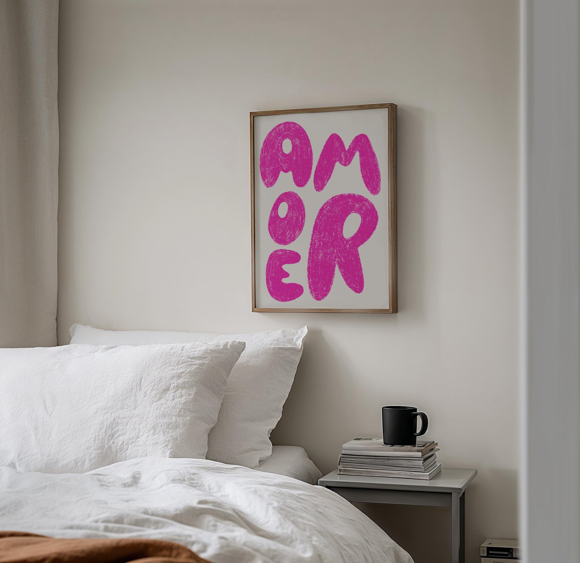 Amore Pink Poster | Love Wall Art | Brushstroke Typography | Gift Valentines Wedding | Modern Minimalist Art