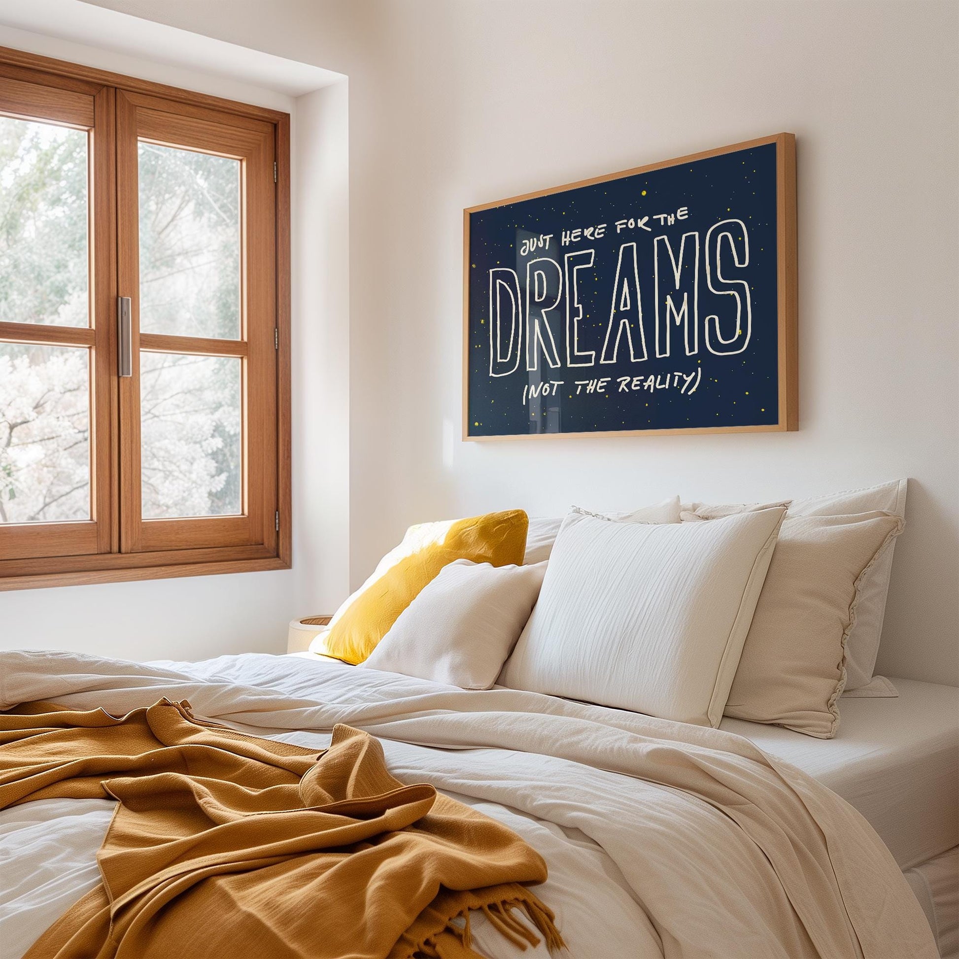 Just Here for the Dreams - Poster | Motivational Quote Wall Art | Dreams Horizontal Print | Mid Century Print | Bedroom  Aesthetic Wall Art