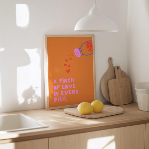 A Pinch of Love Poster | Cooking Poster, Food Art Print | Gift for Food Lovers, Chefs | Bold Retro Illustration