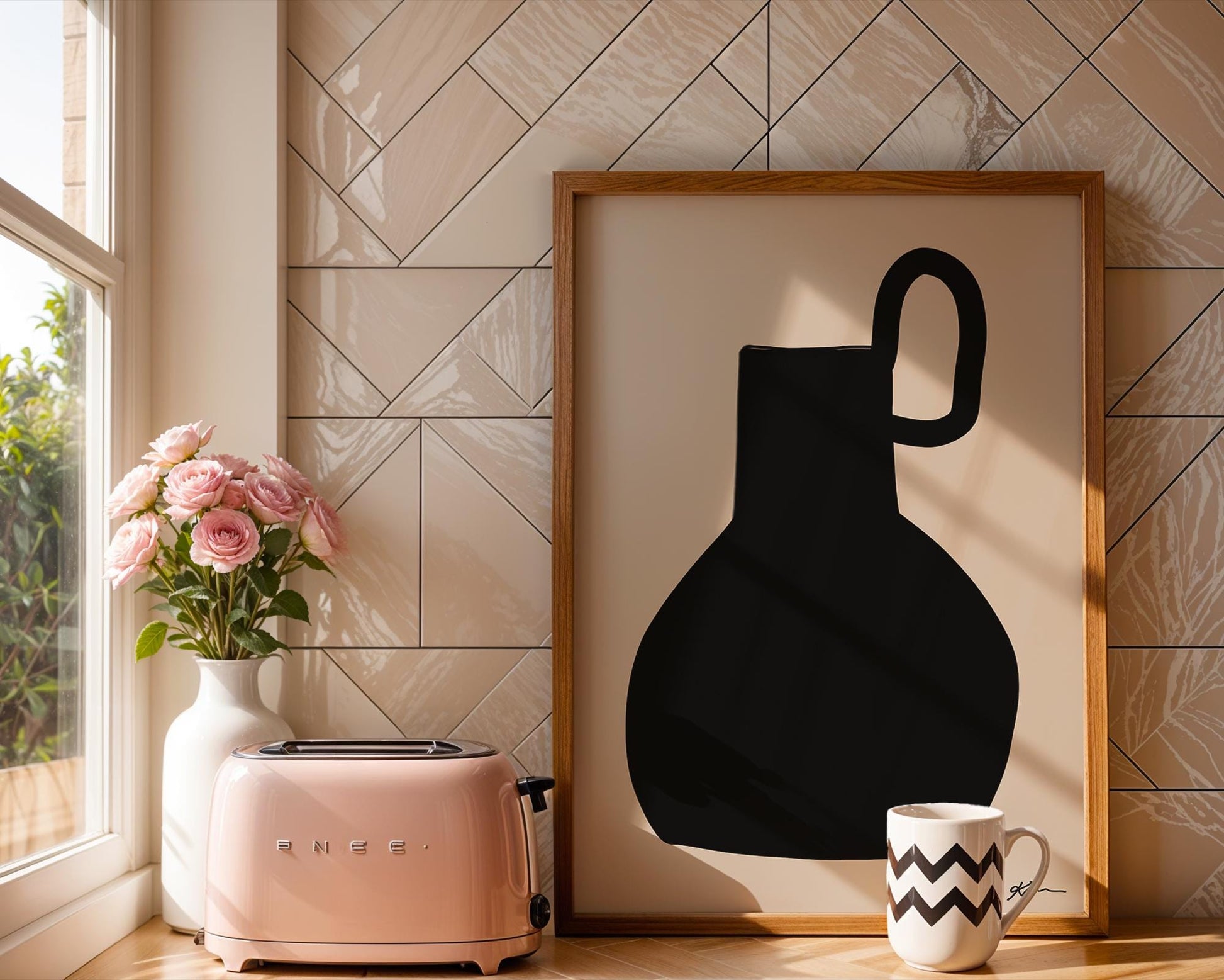 Minimalist Jug Silhouette | Black Pitcher Outline Print | Modern Wall Art, Vase Illustration | Living Room Decor Gift | Line Art Style