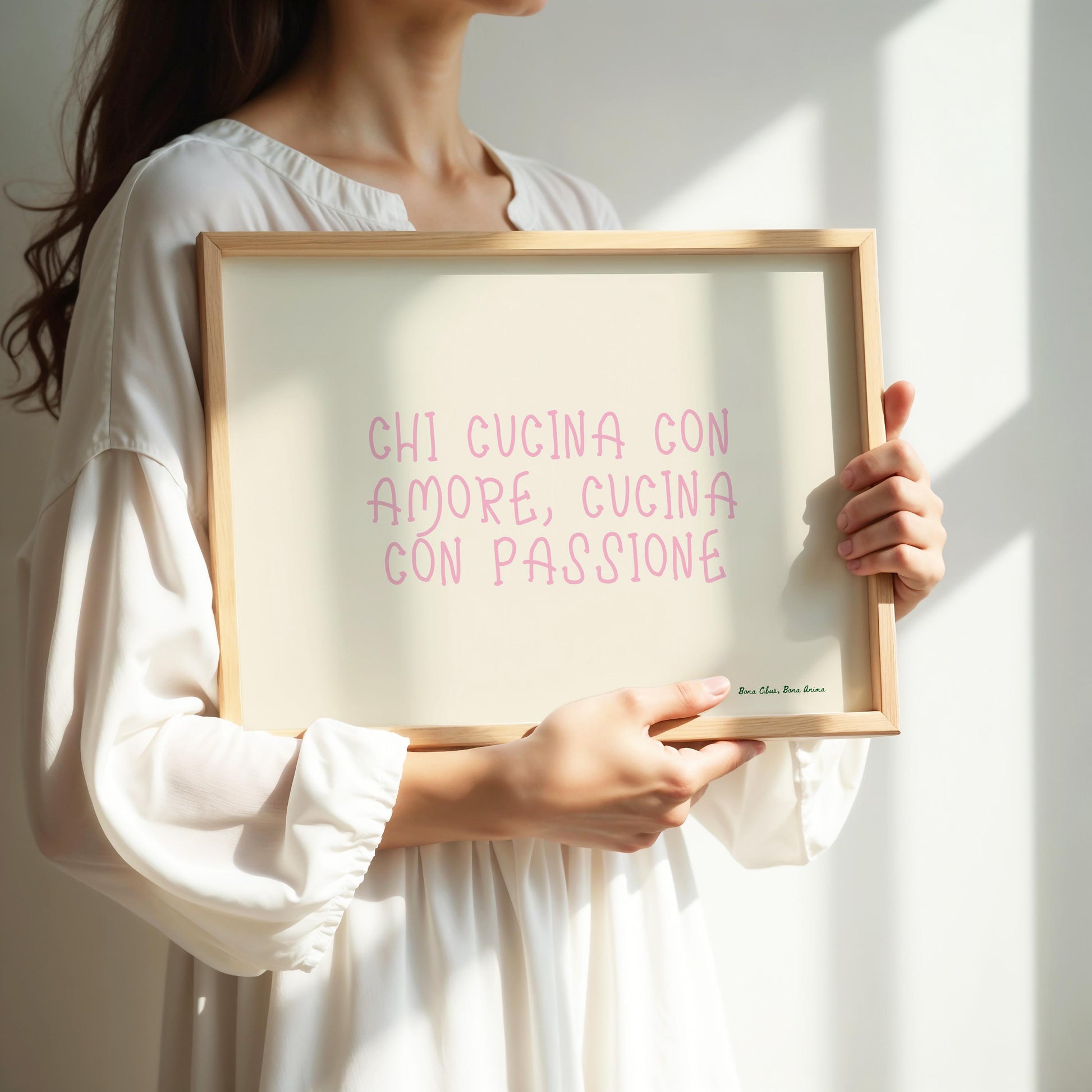 Chi Cucina Con Amore, Cucina Con Passione Poster| Handwritten Typography | Beige And Pink  | Kitchen Decor | Foodie Gift