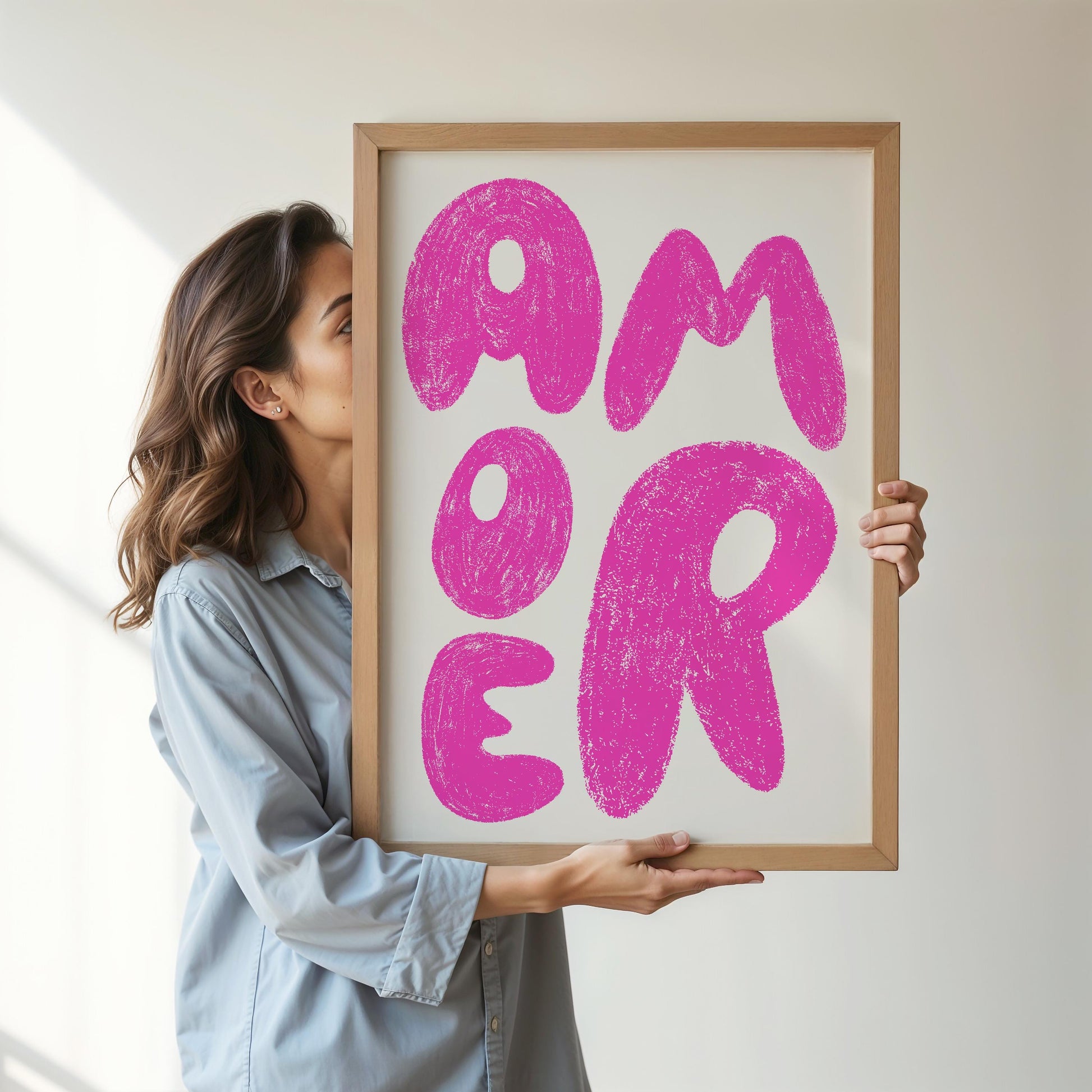 Amore Pink Poster | Love Wall Art | Brushstroke Typography | Gift Valentines Wedding | Modern Minimalist Art