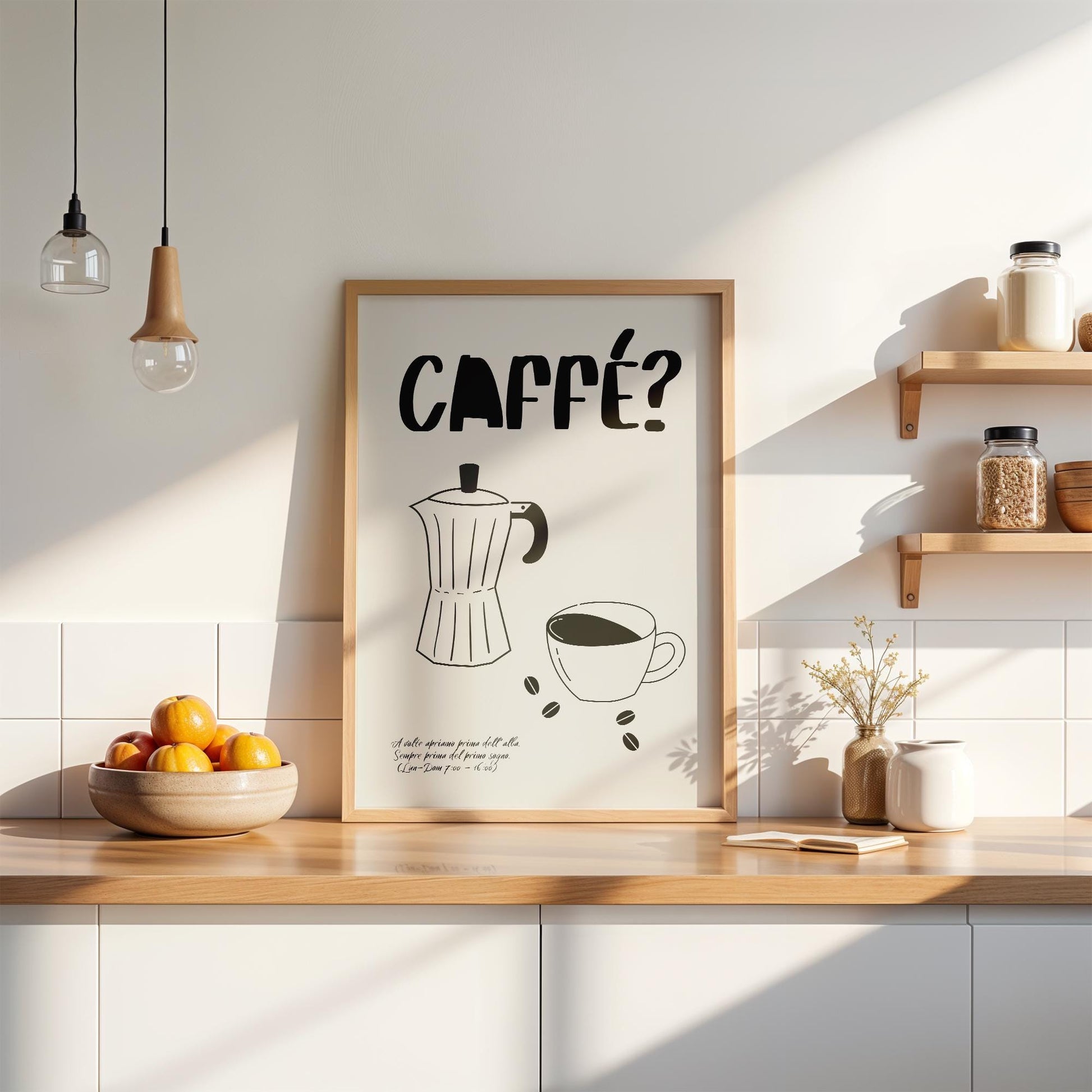 Minimalist coffee poster featuring bold “CAFFÉ?” text, hand-drawn moka pot and espresso cup on neutral beige background, with poetic Italian café quote and modern hipster aesthetic.

🇩🇪 Deutscher ALT-Text:
Minimalistisches Kaffee-Poster mit „CAFFÉ?“-Schriftzug, handgezeichneter Mokkakanne und Espressotasse auf beigem Hintergrund, inklusive poetischem italienischen Café-Zitat im modernen Hipster-Stil.