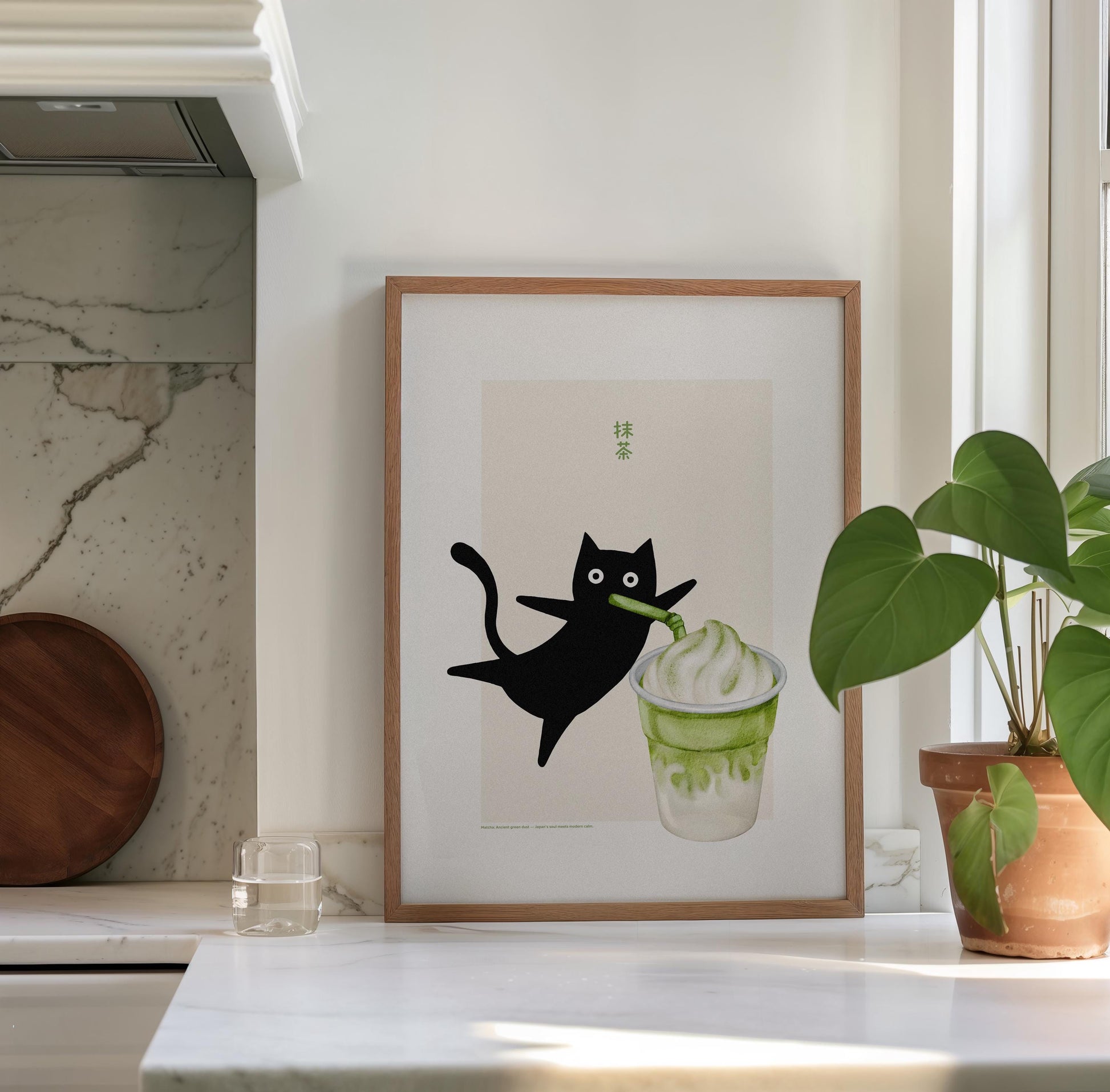 Matcha Cat Poster | Cute Kitty Illustration Wall Art | Japanese Decor Cat Print | Gift for Tea Lovers | Minimalist Style | Kitchenprint