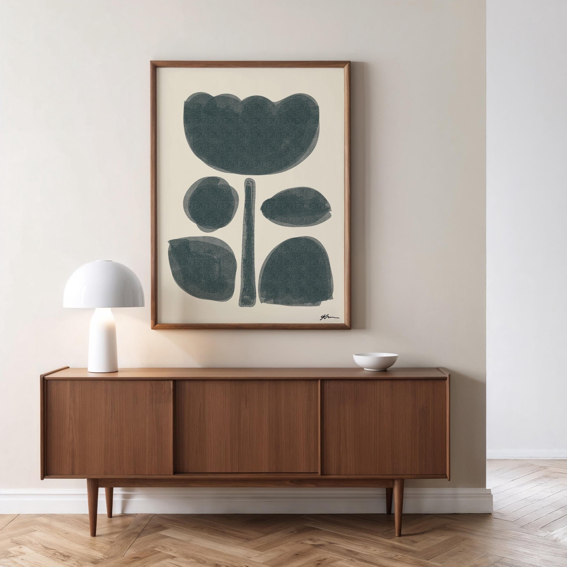 Modern Flower Print | Minimalist Wall Art Flower | Scandinavian Art Poster | Abstract Floral Decor for Living Room | Blue Grain Style