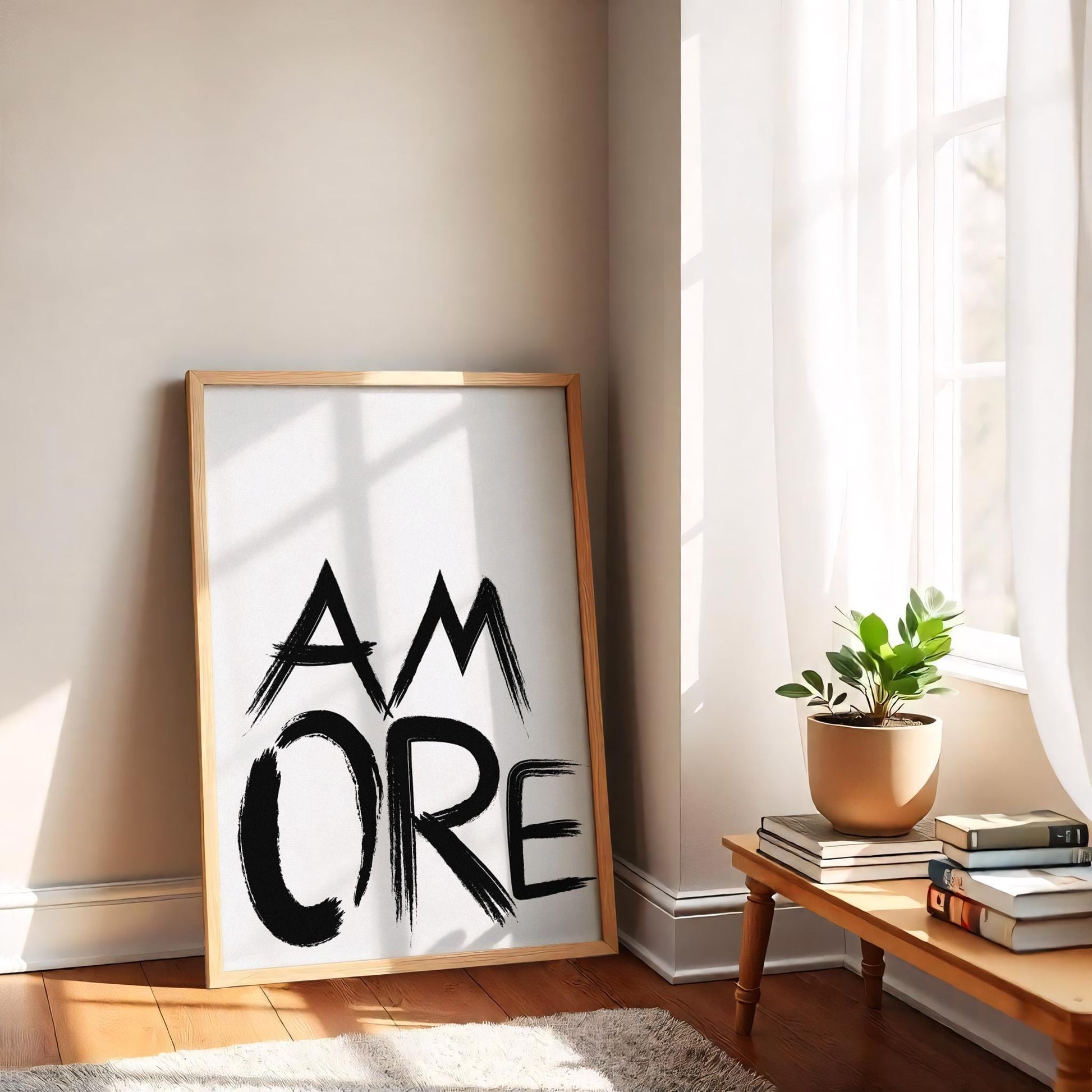 Amore Poster | Love Wall Art | Brushstroke Typography | Gift Valentines Wedding | Modern Minimalist Art