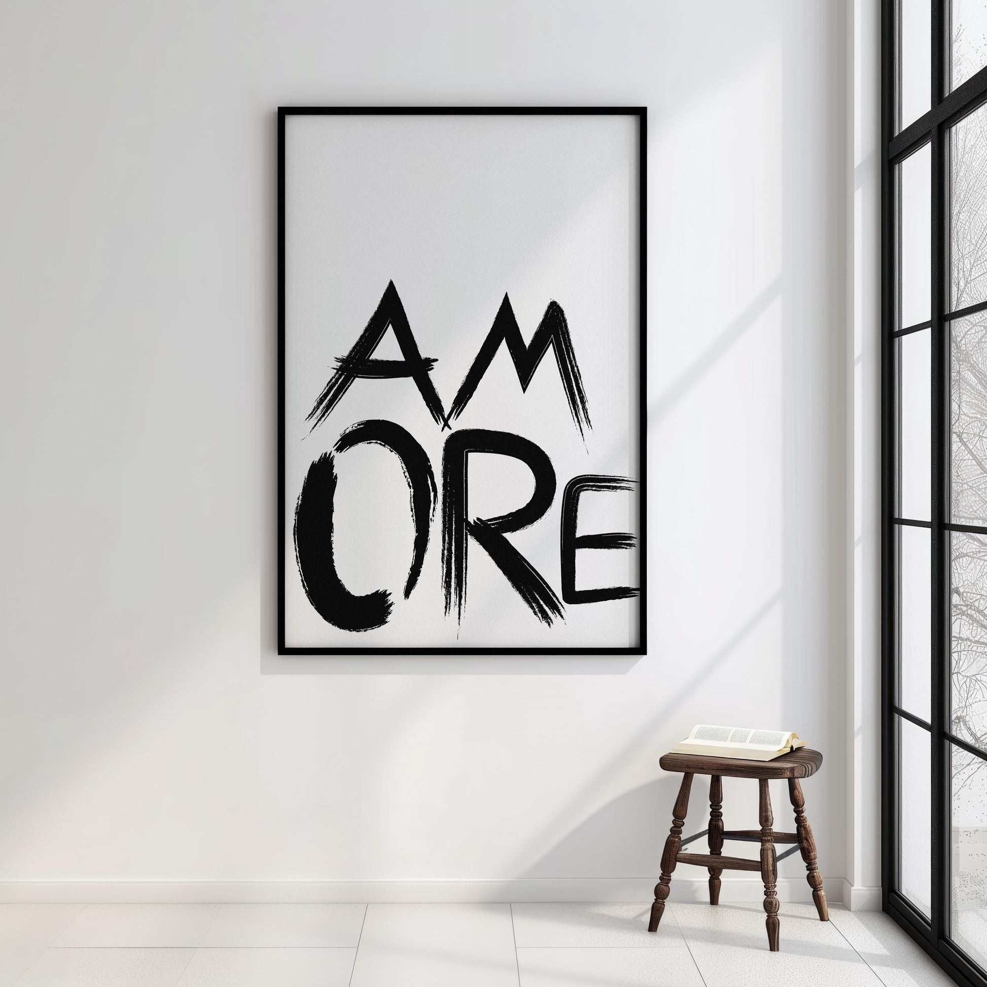 Amore Poster | Love Wall Art | Brushstroke Typography | Gift Valentines Wedding | Modern Minimalist Art