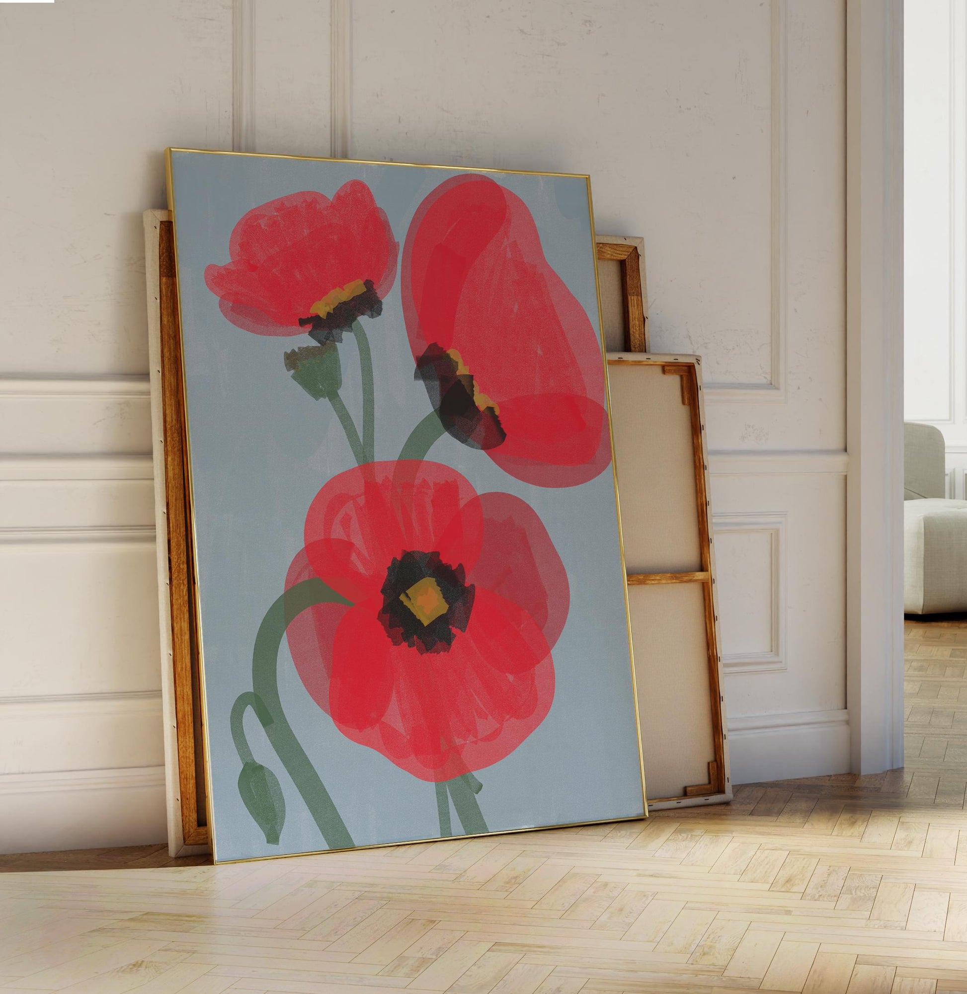 Poppies Poster in chalky, vibrant colors – a perfect touch of modern art for any room.