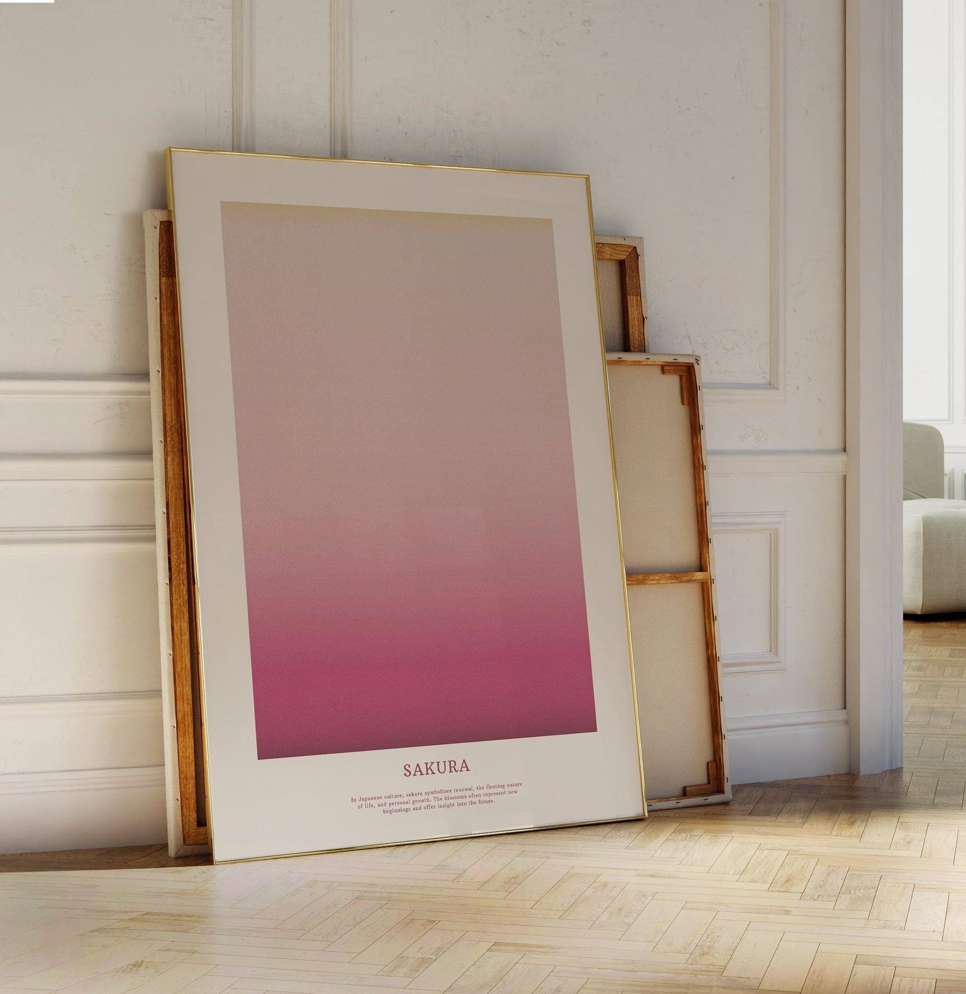 Cherry Blossom Poster, Gradient/Aura Pink Tones and Yellow – Perfect for Nature Lovers