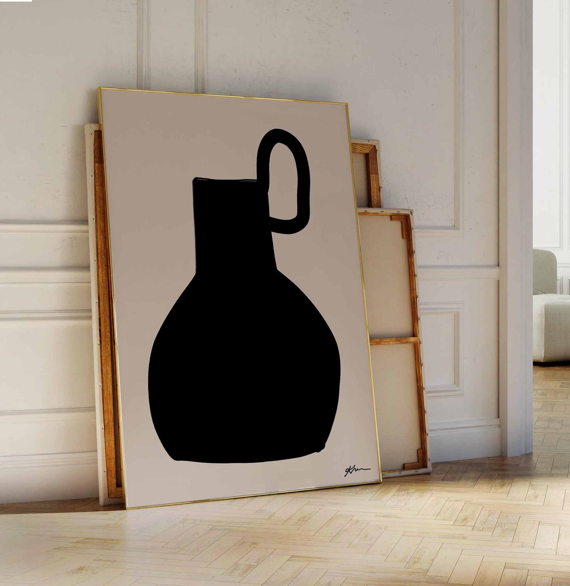 Minimalist Jug Silhouette | Black Pitcher Outline Print | Modern Wall Art, Vase Illustration | Living Room Decor Gift | Line Art Style