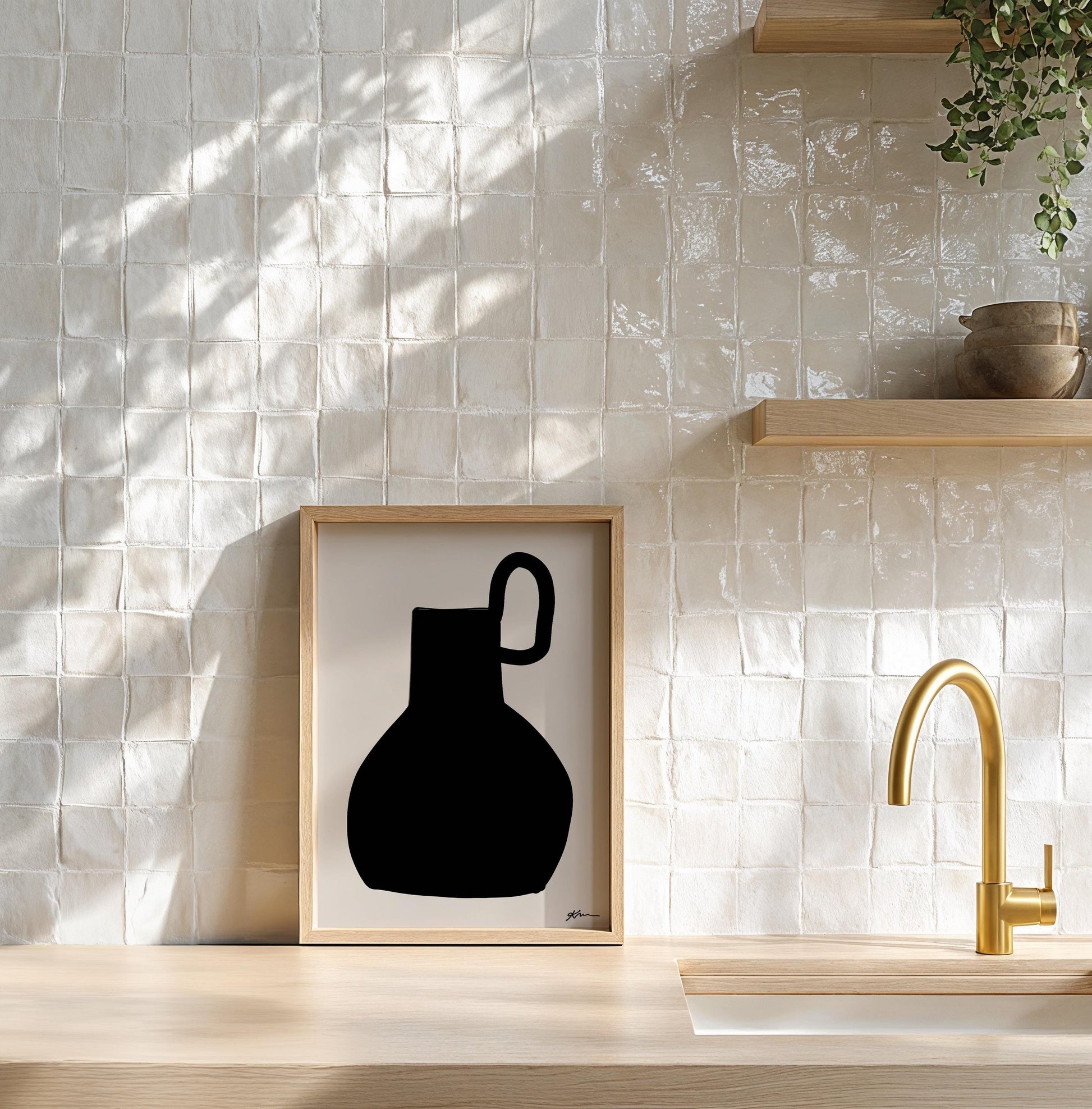 Minimalist Jug Silhouette | Black Pitcher Outline Print | Modern Wall Art, Vase Illustration | Living Room Decor Gift | Line Art Style