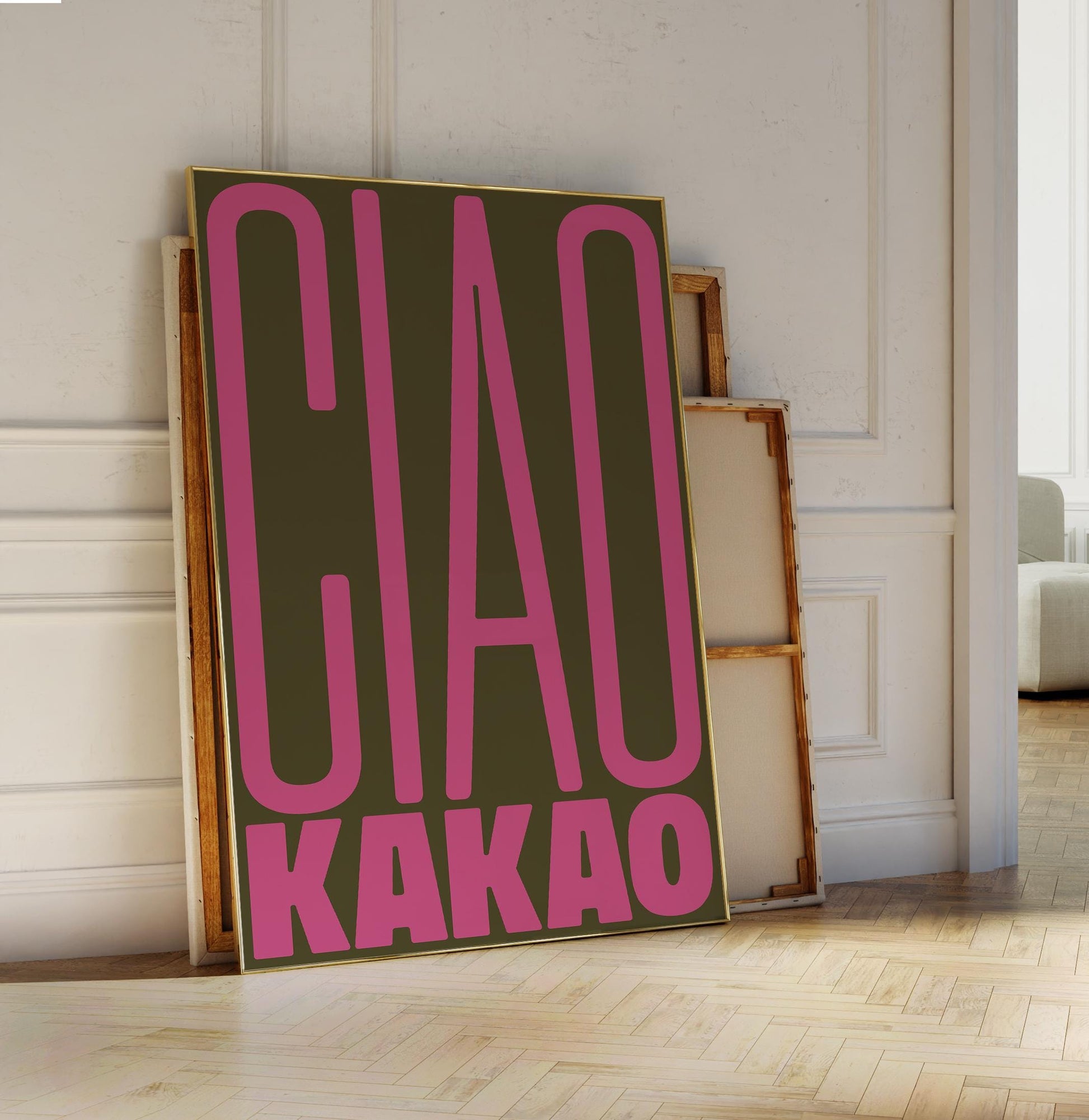 Ciao Kakao Poster: Minimalist design with an funny goodbye words and block typography – stylish wall decor and the perfect gift idea