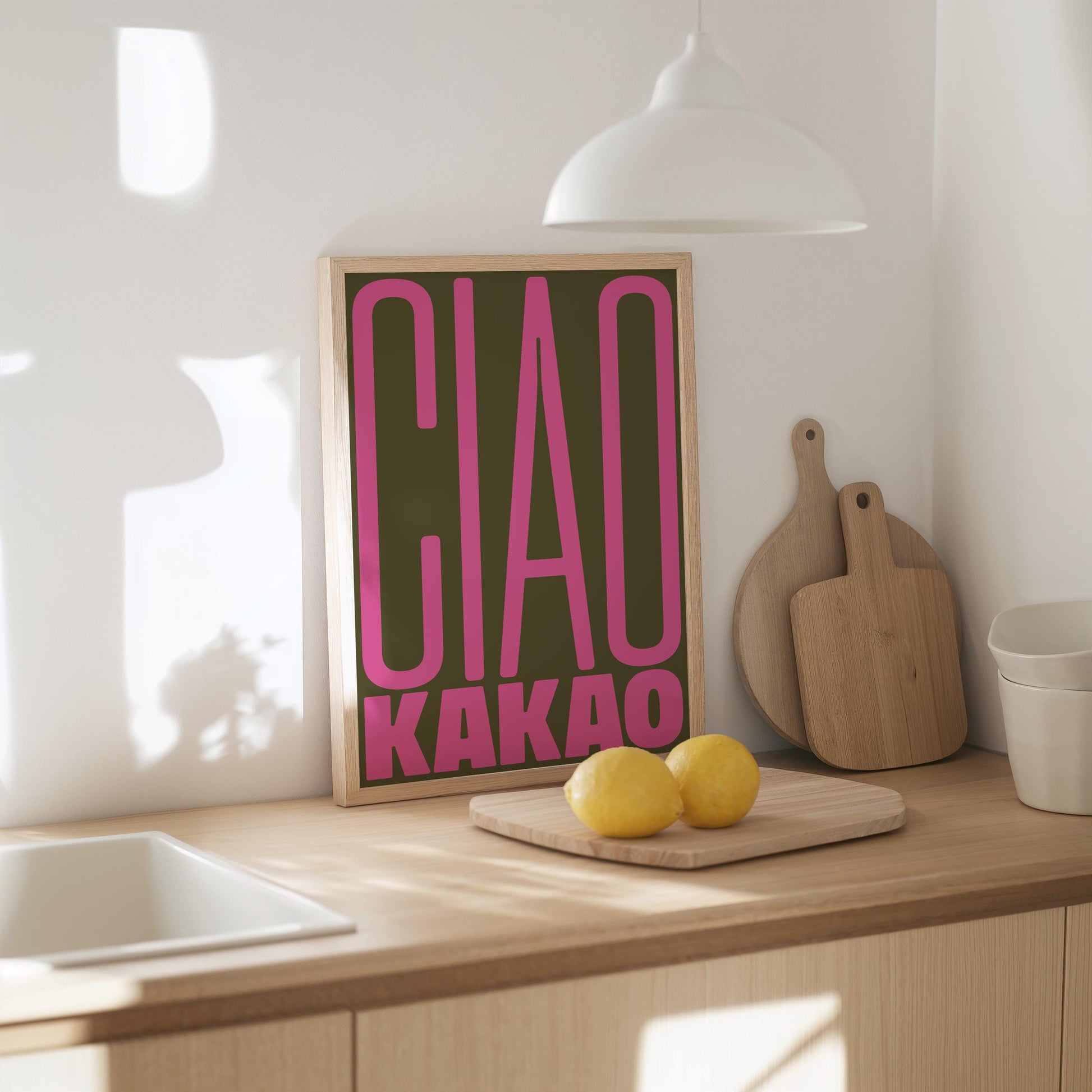 Ciao Kakao Poster: Minimalist design with an funny goodbye words and block typography – stylish wall decor and the perfect gift idea