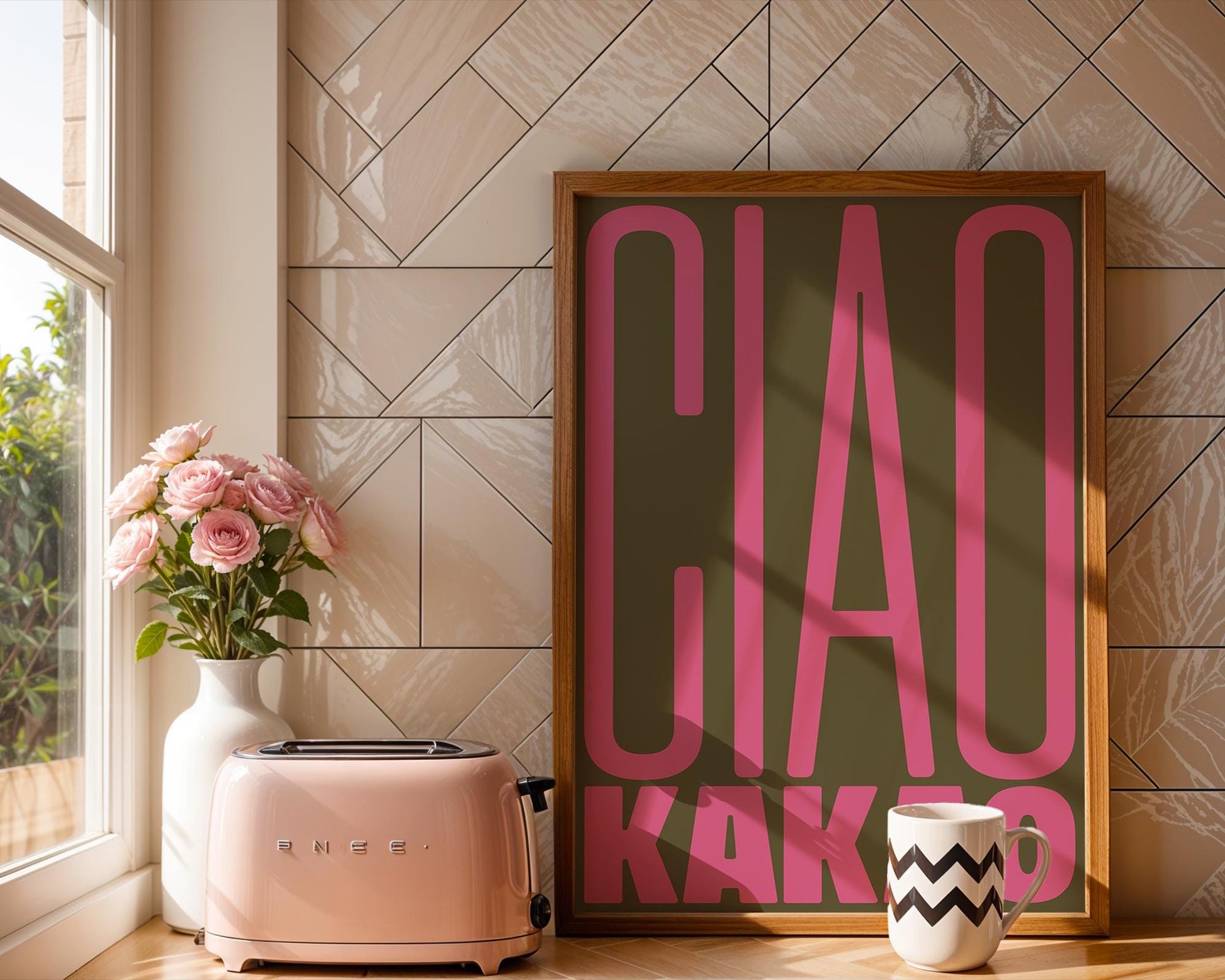 Ciao Kakao Poster: Minimalist design with an funny goodbye words and block typography – stylish wall decor and the perfect gift idea