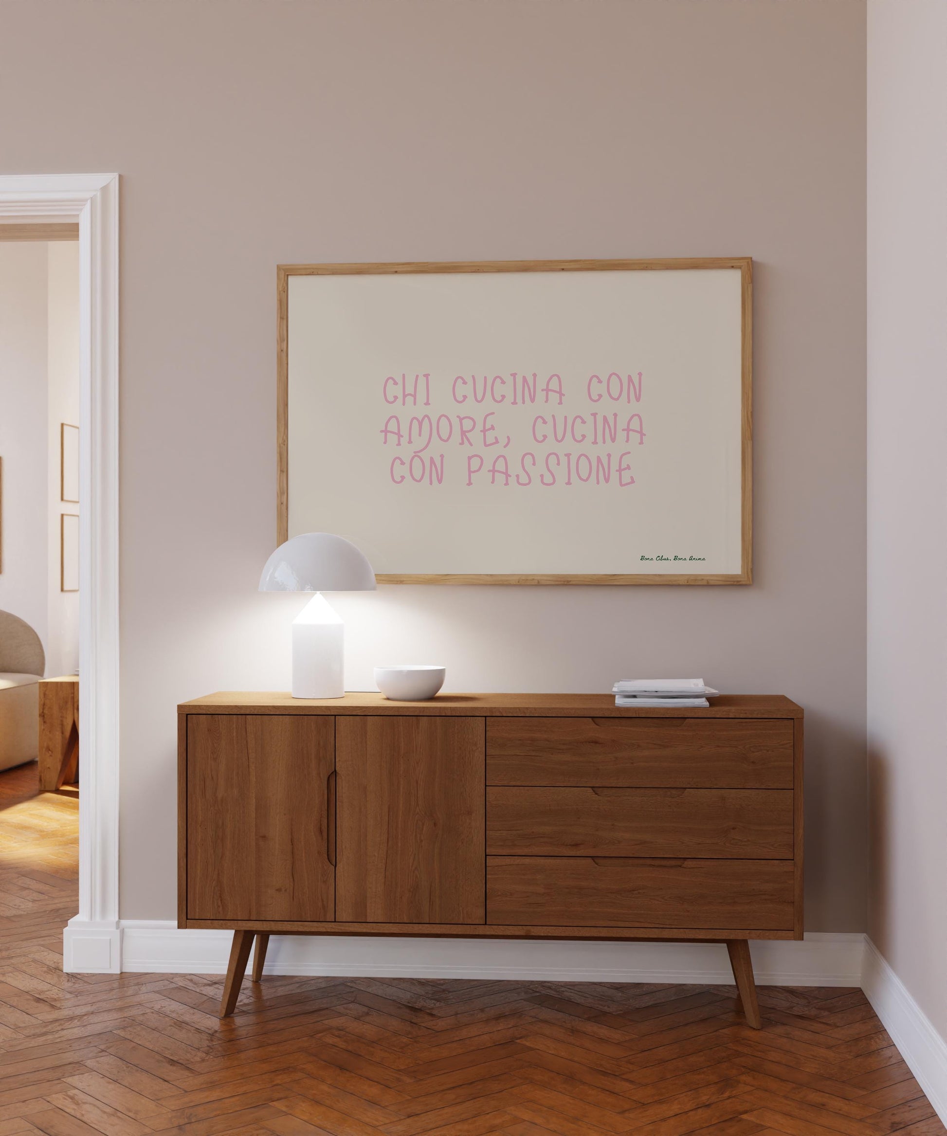 Chi Cucina Con Amore, Cucina Con Passione Poster| Handwritten Typography | Beige And Pink  | Kitchen Decor | Foodie Gift