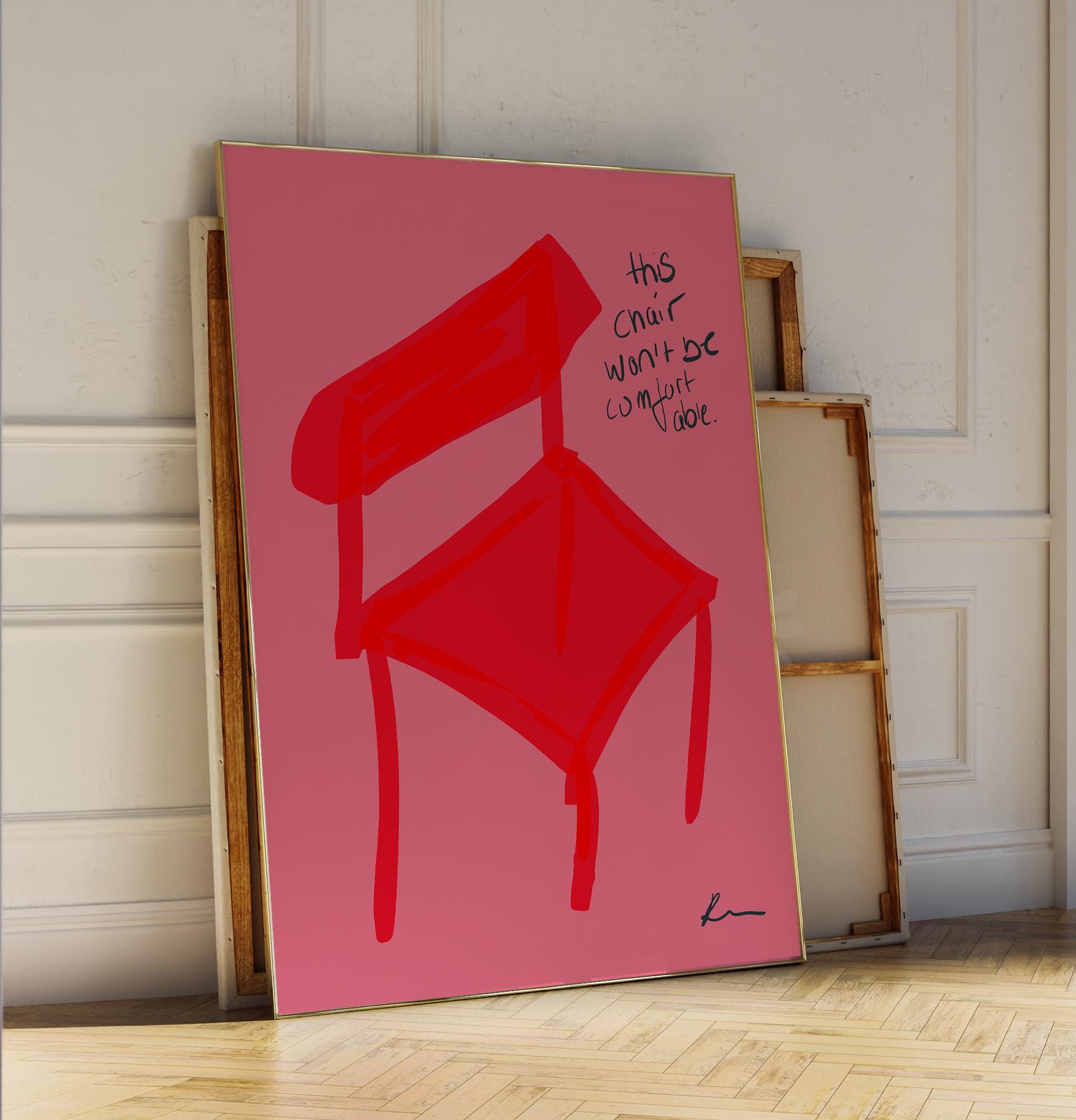 Red Chair Abstract Poster | Bold Minimalist Wall Art | Unique Modern Decor | Thought-Provoking Illustration | Artistic Print