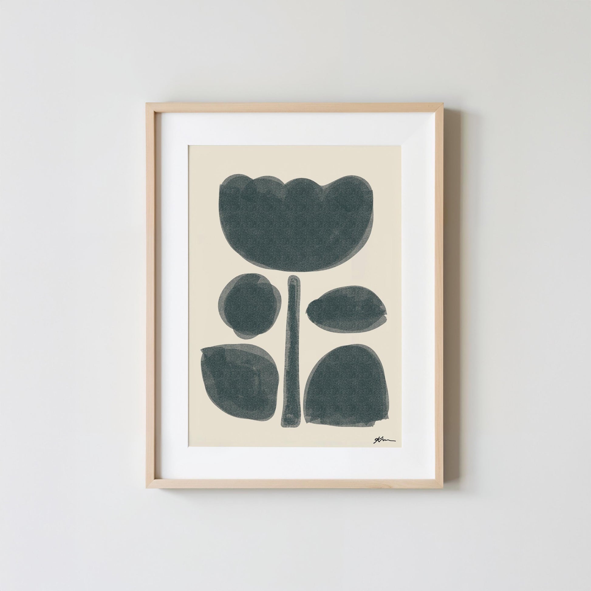 Modern Flower Print | Minimalist Wall Art Flower | Scandinavian Art Poster | Abstract Floral Decor for Living Room | Blue Grain Style
