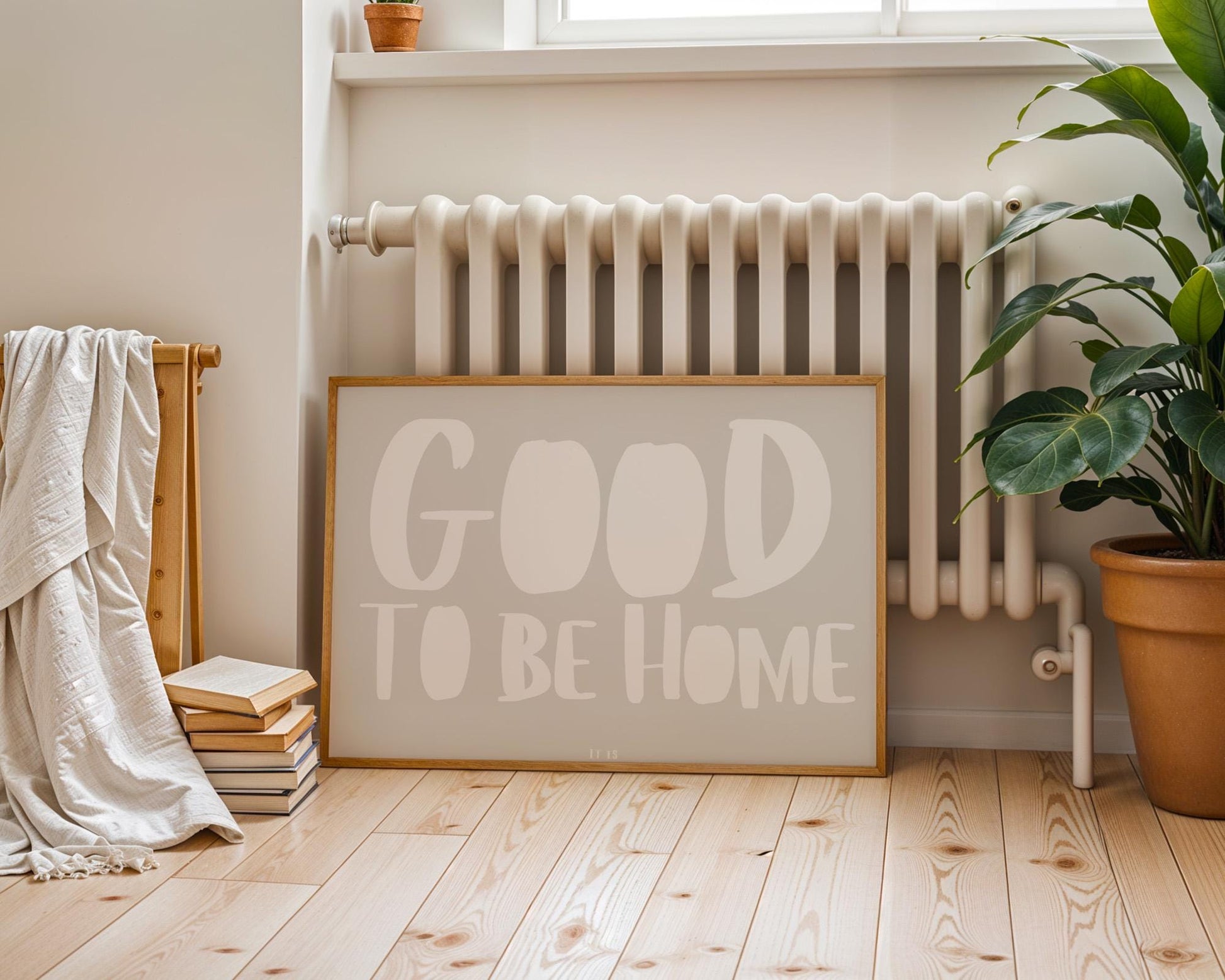 Home Quote Poster | Good to Be Home Print | Minimalist Wall Art, Cozy Decor, Boho Typography | Entryway Gift Idea | Calm Beige Style