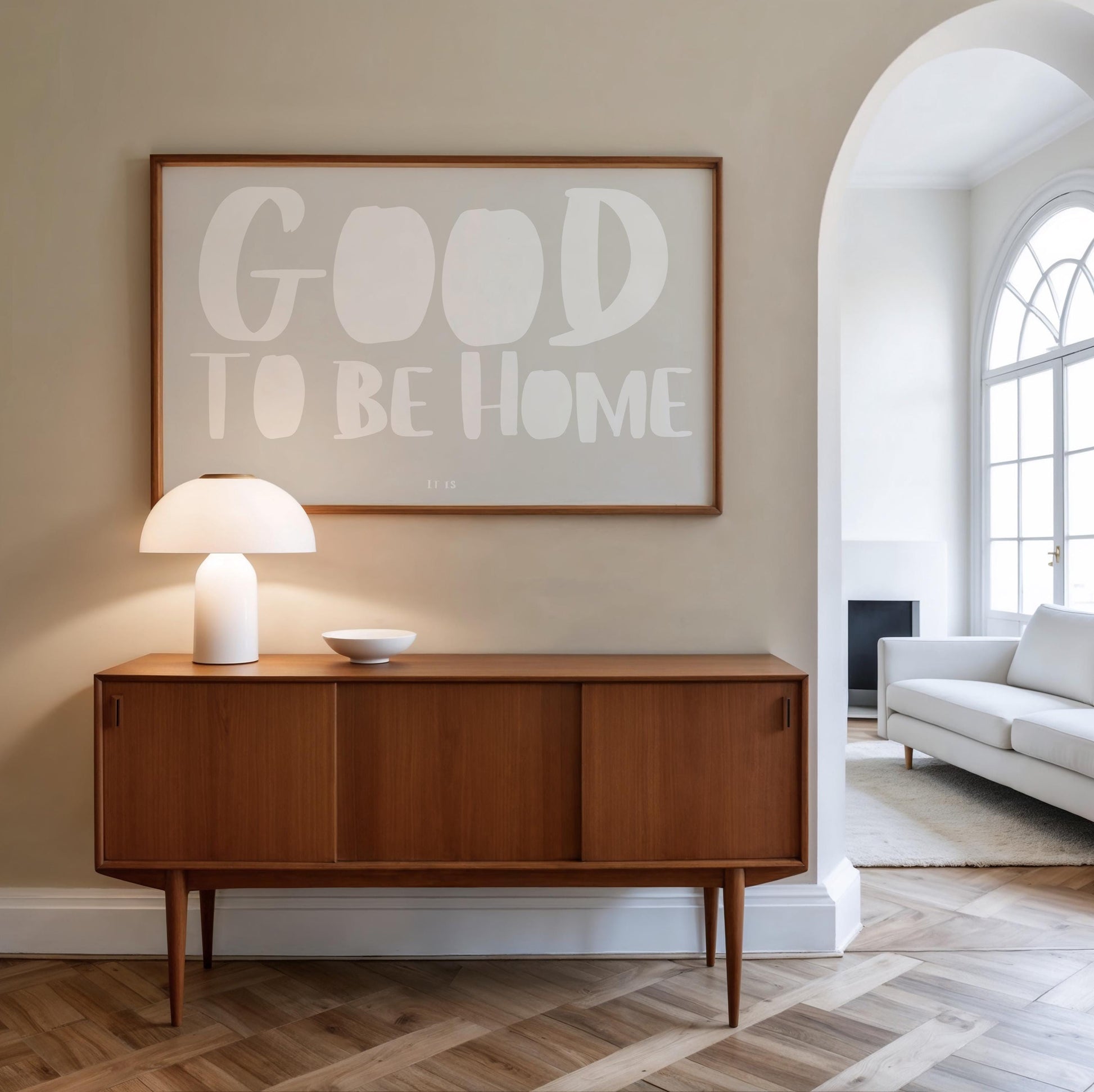 Home Quote Poster | Good to Be Home Print | Minimalist Wall Art, Cozy Decor, Boho Typography | Entryway Gift Idea | Calm Beige Style