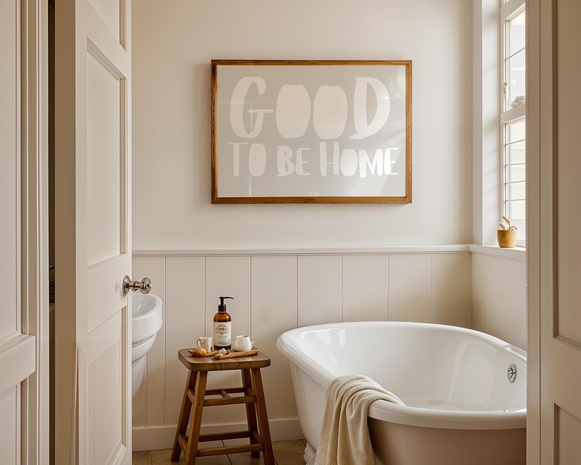 Home Quote Poster | Good to Be Home Print | Minimalist Wall Art, Cozy Decor, Boho Typography | Entryway Gift Idea | Calm Beige Style