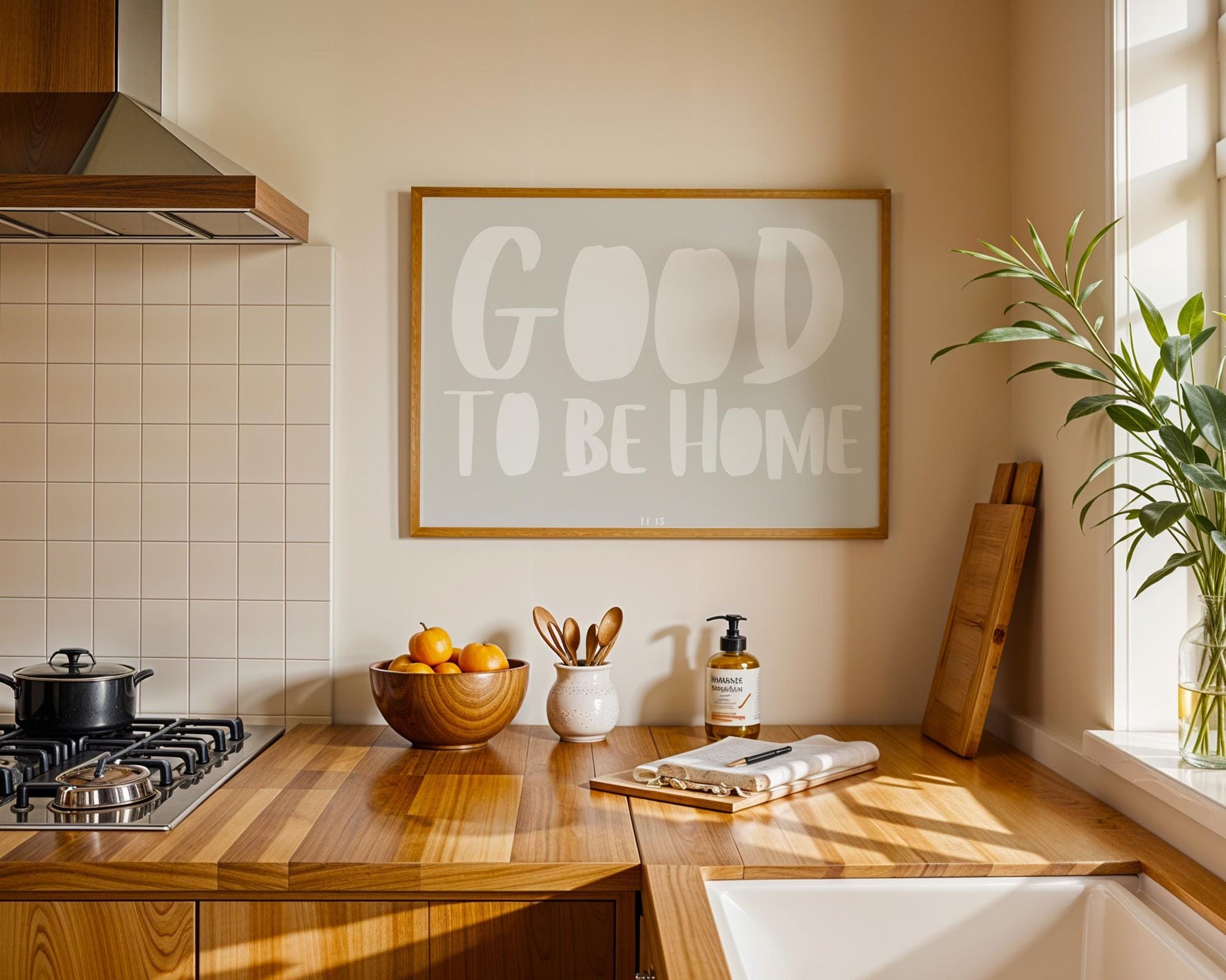 Home Quote Poster | Good to Be Home Print | Minimalist Wall Art, Cozy Decor, Boho Typography | Entryway Gift Idea | Calm Beige Style