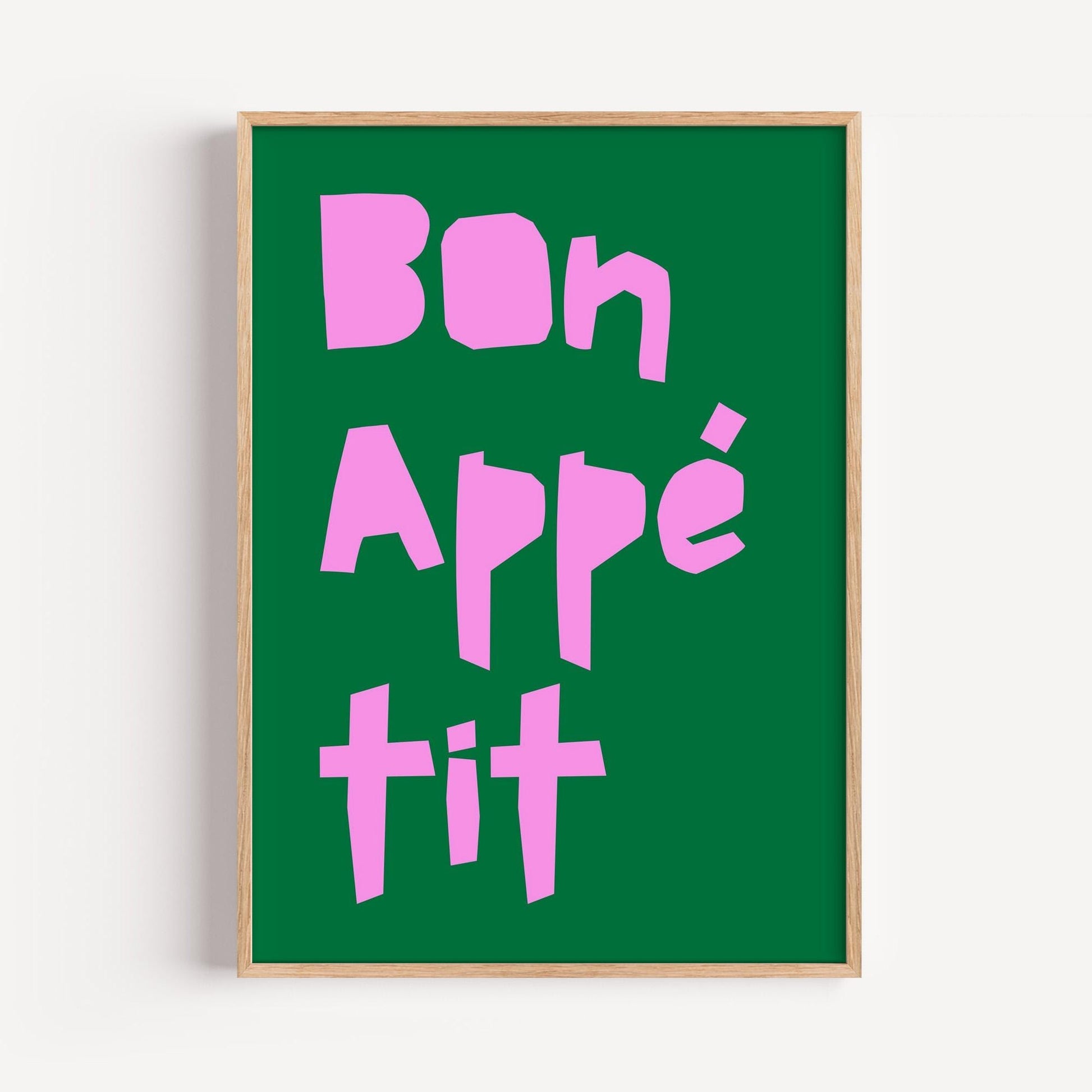 Bon Appétit Poster | Stylish Pink & Green Typography Print to Add a Warm Touch to Your Living Room | Cute Kitchenposter | Modern Wall Art