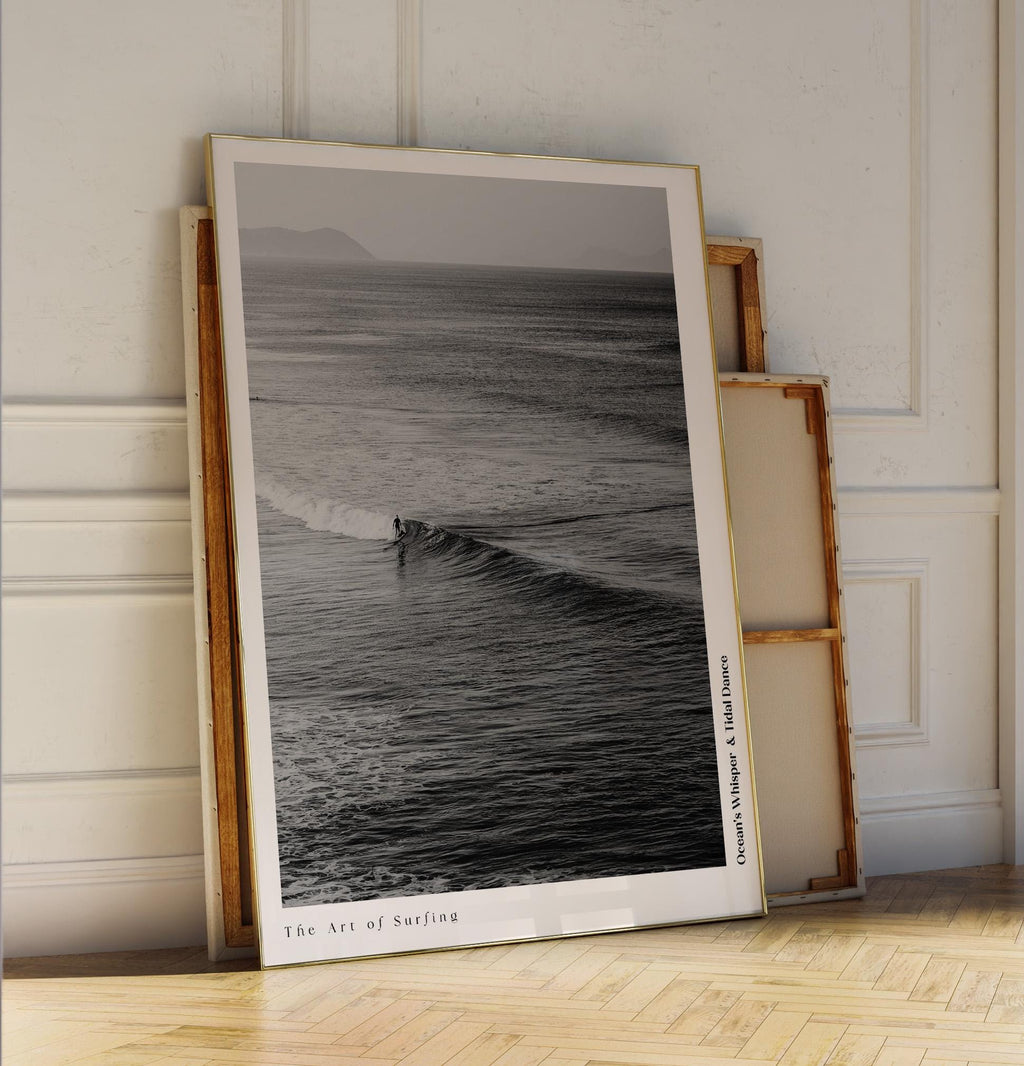 Retro Black and White Surfing Poster – A nostalgic vibe with timeless waves, perfect for surf lovers and beach enthusiasts.