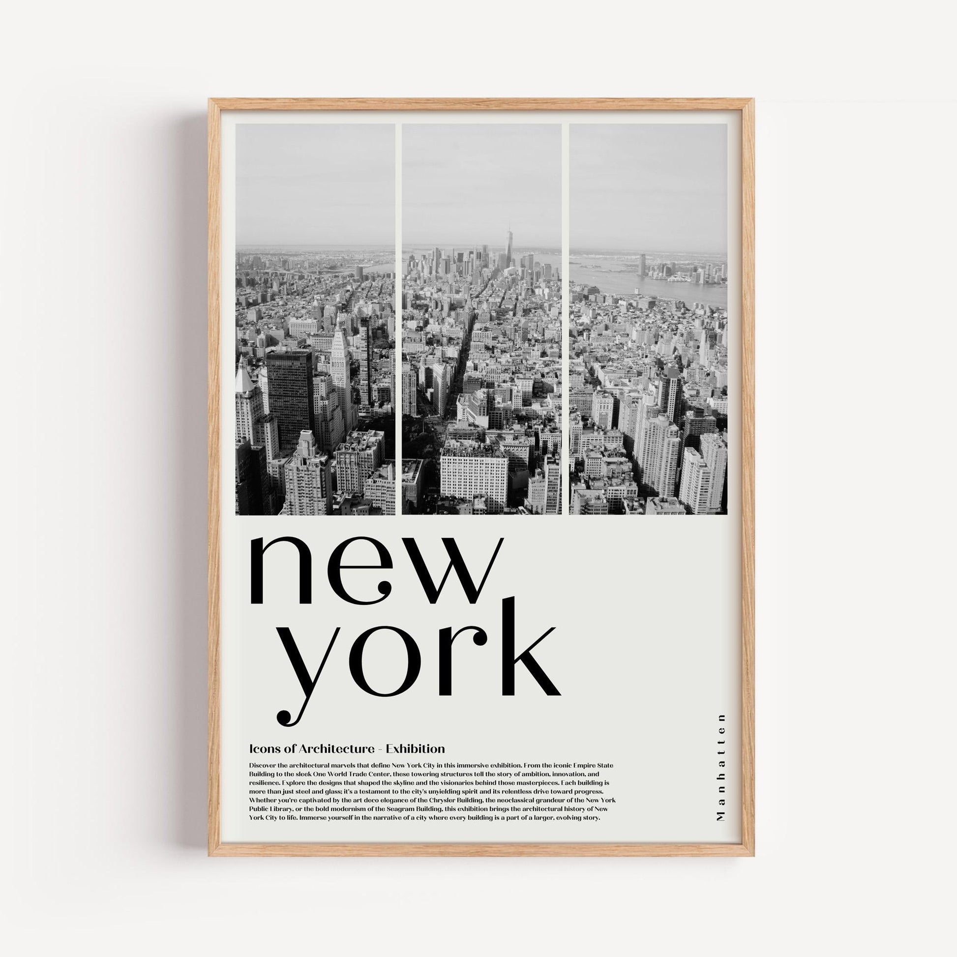 Manhattan Poster | Black and White Retro NYC Architecture Art | New York City Wall Decor | Modern Home Office Art Print