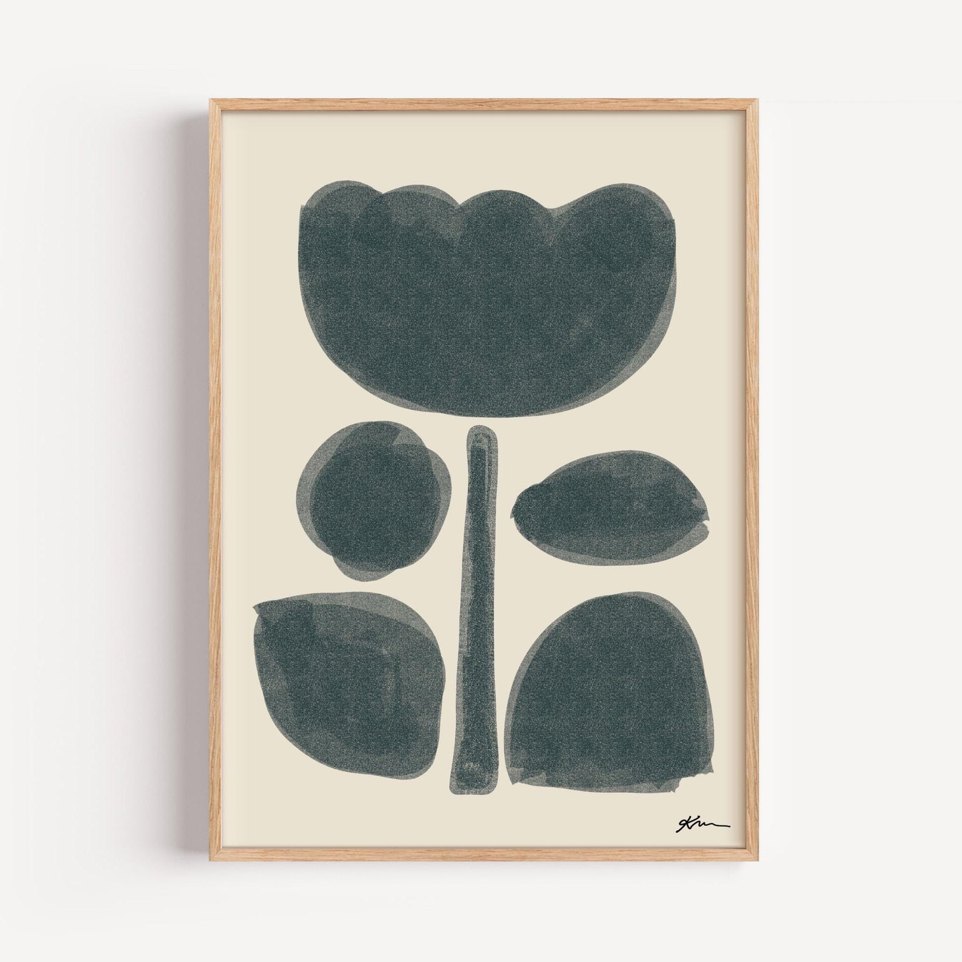 Modern Flower Print | Minimalist Wall Art Flower | Scandinavian Art Poster | Abstract Floral Decor for Living Room | Blue Grain Style