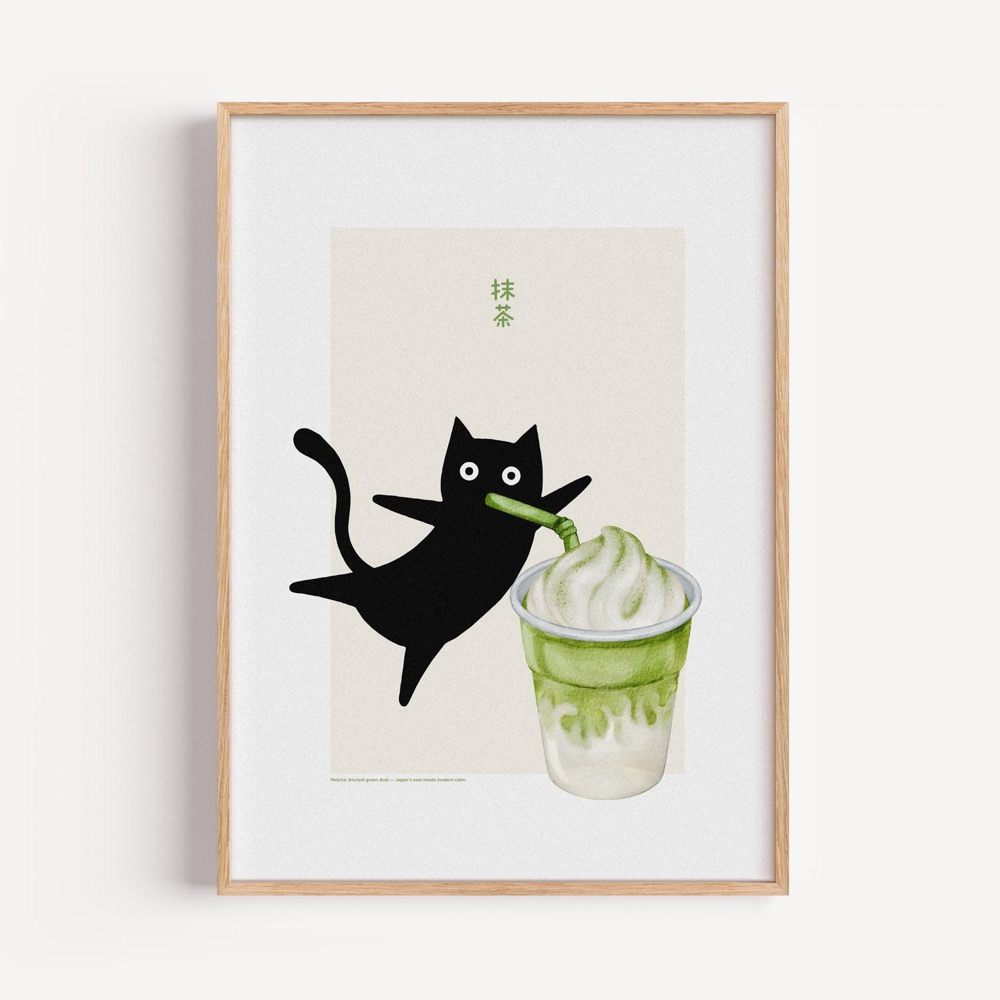 Matcha Cat Poster | Cute Kitty Illustration Wall Art | Japanese Decor Cat Print | Gift for Tea Lovers | Minimalist Style | Kitchenprint