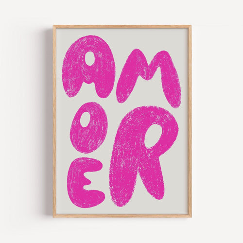 Amore Pink Poster | Love Wall Art | Brushstroke Typography | Gift Valentines Wedding | Modern Minimalist Art
