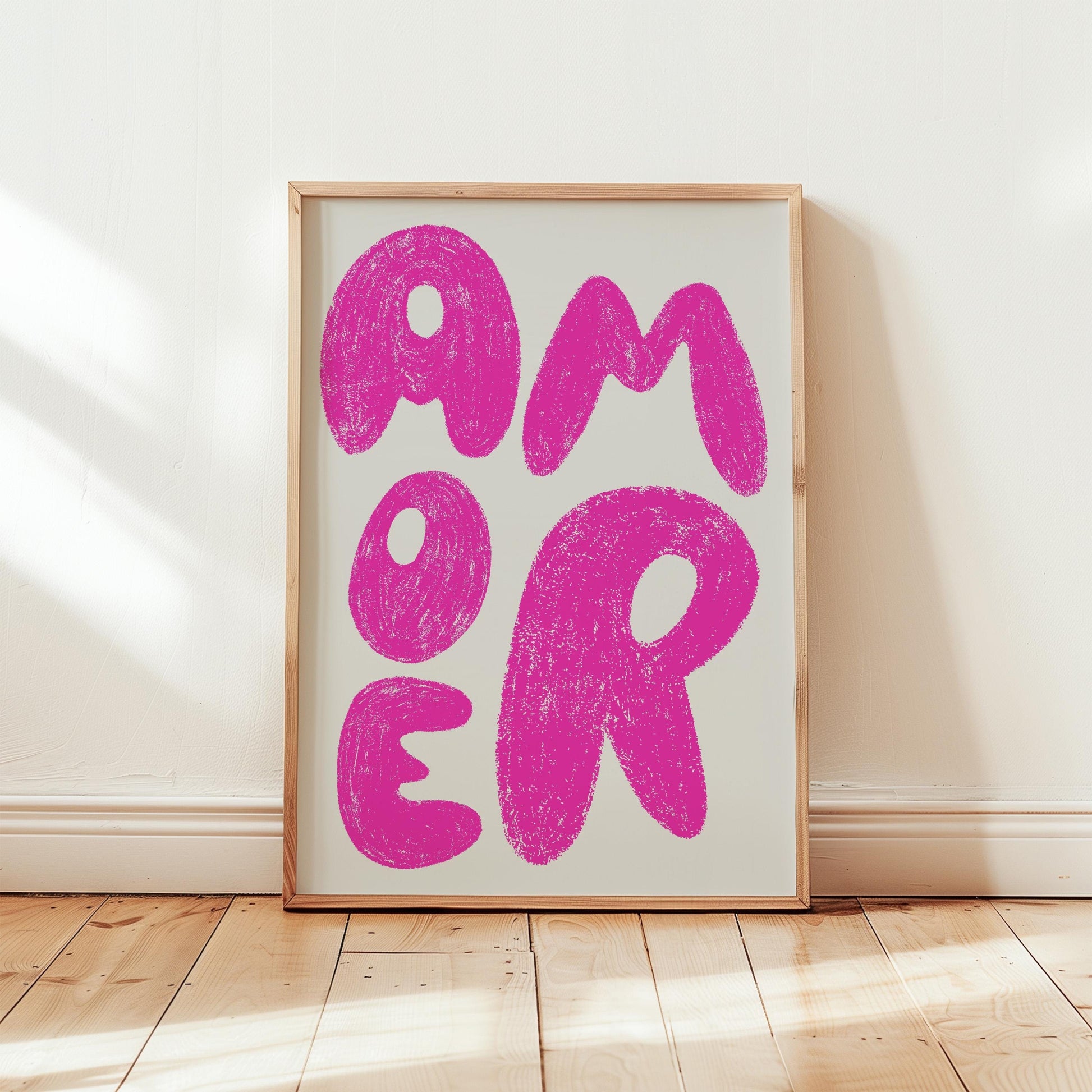 Amore Pink Poster | Love Wall Art | Brushstroke Typography | Gift Valentines Wedding | Modern Minimalist Art