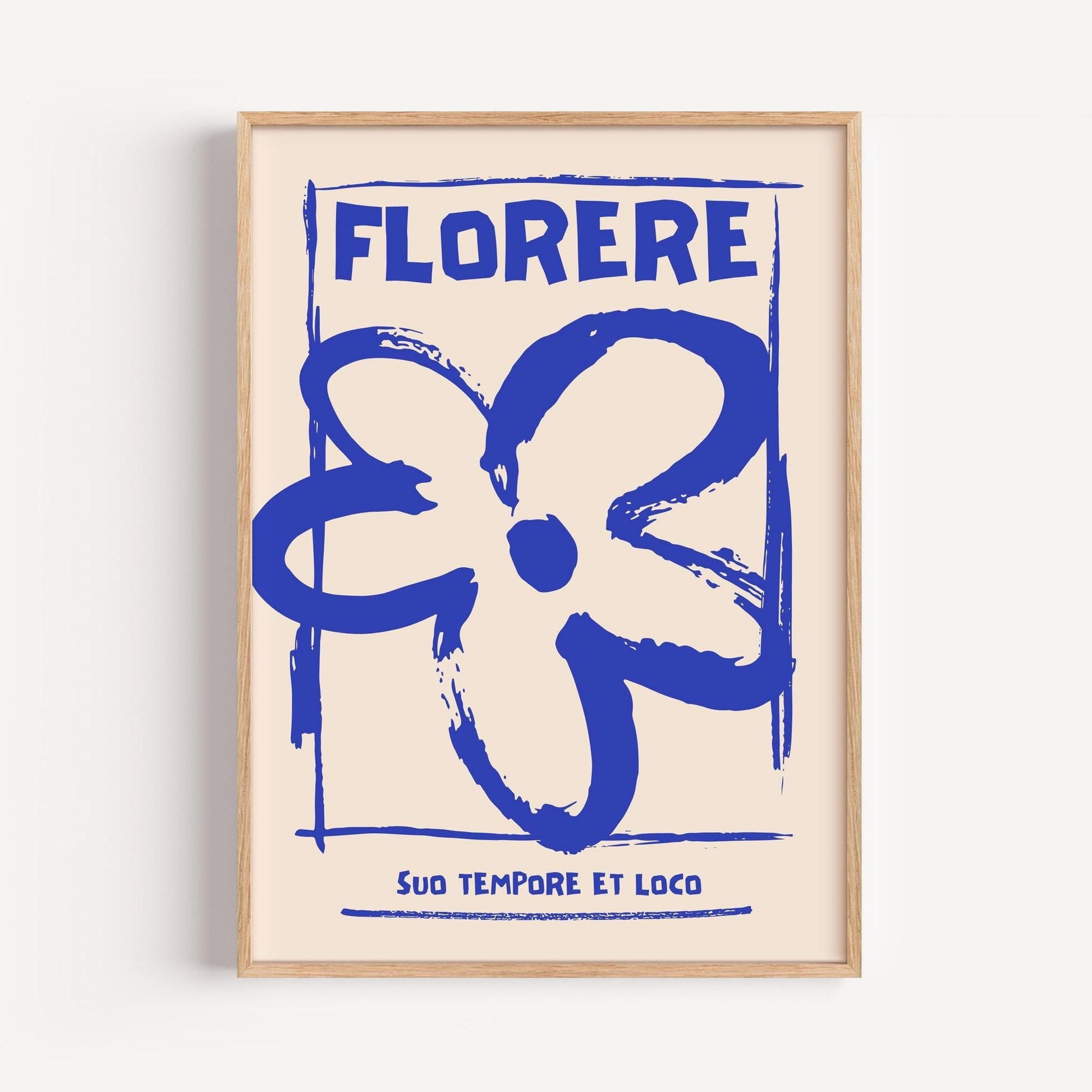 Deep Sea Blue Flower Drawing | Abstract Floral Art Print | Botanical Illustration Poster | Gift Nature Lovers Living Room | Minimal Lineart