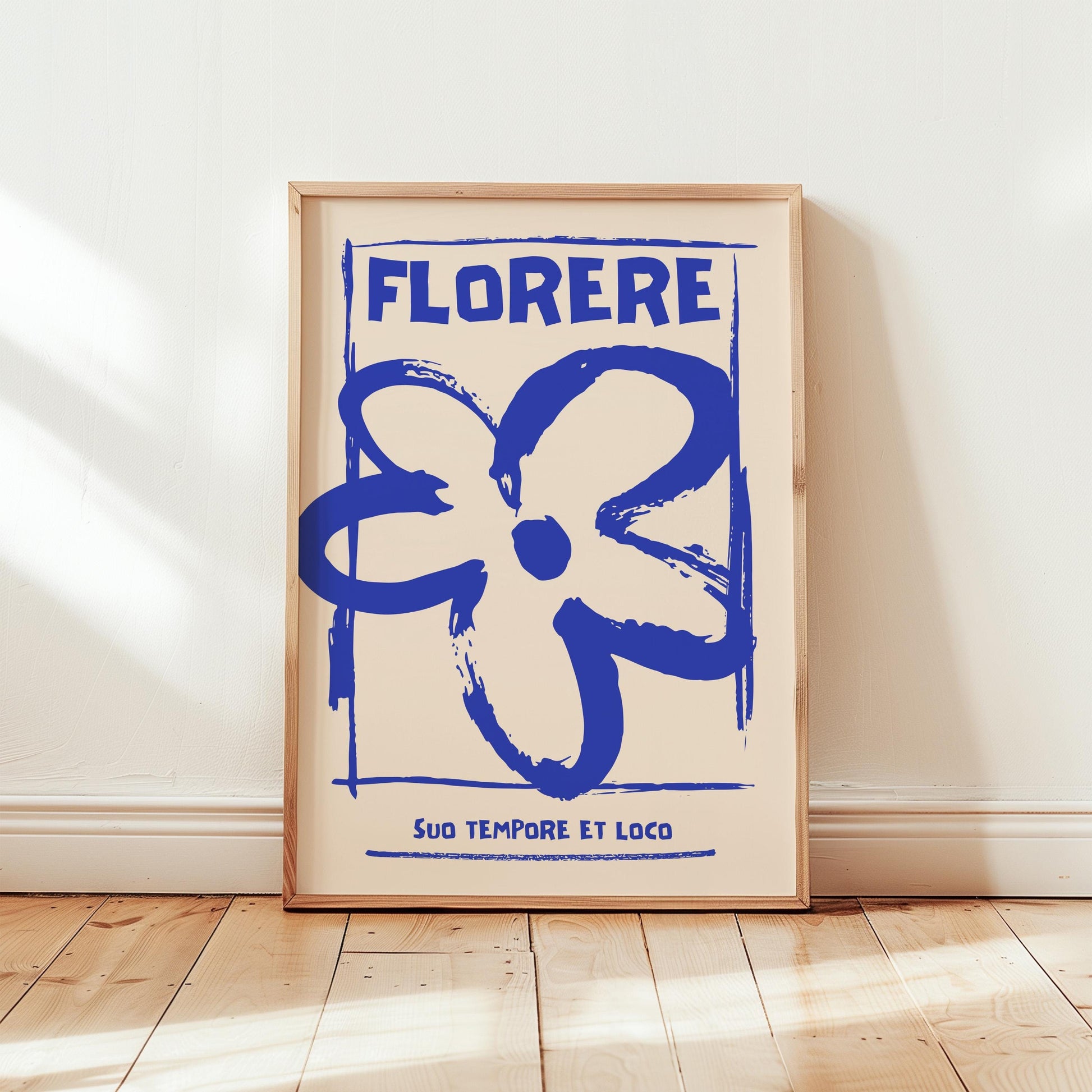 Deep Sea Blue Flower Drawing | Abstract Floral Art Print | Botanical Illustration Poster | Gift Nature Lovers Living Room | Minimal Lineart