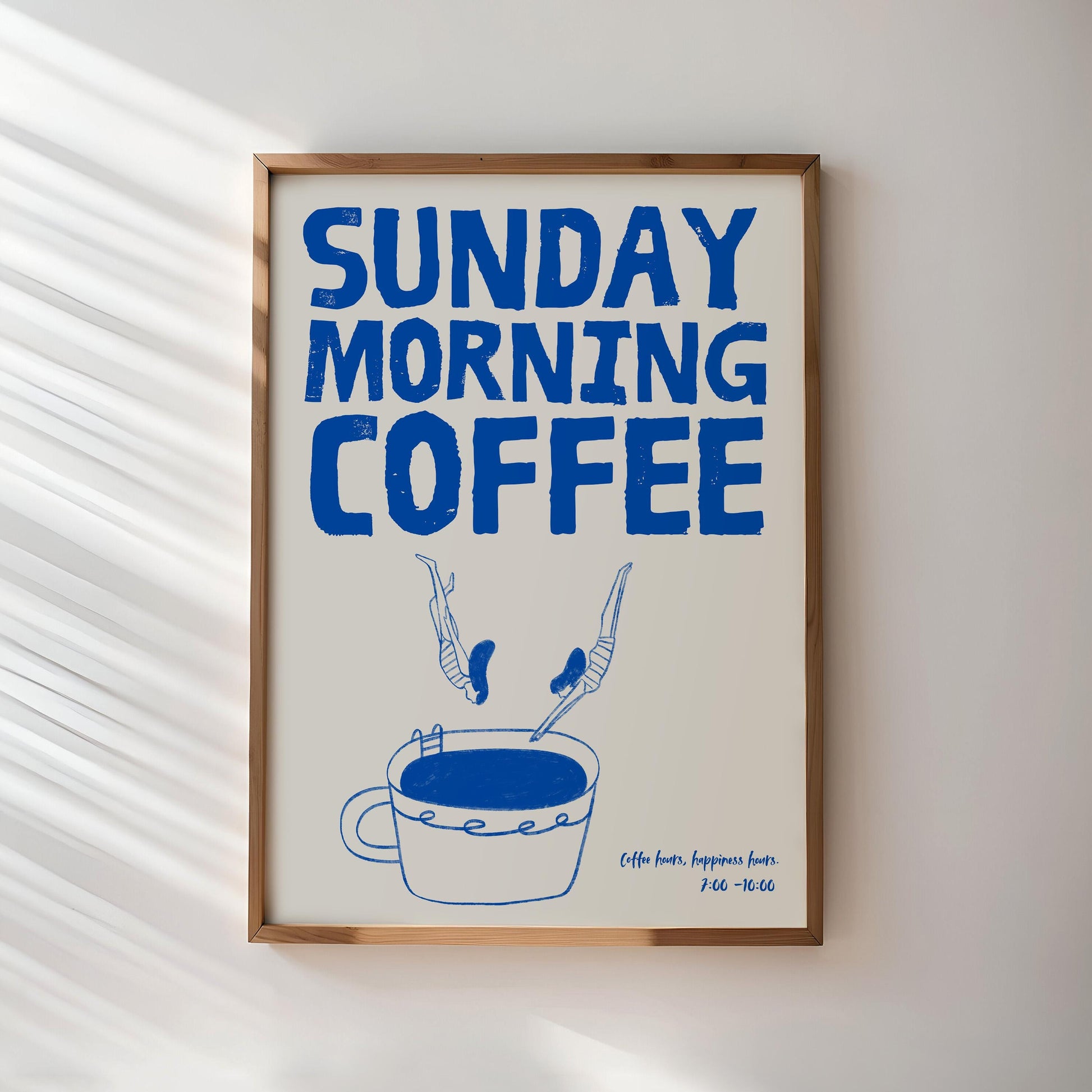 Blue Sunday Morning Coffee Poster | Minimalist Coffee Art Print | Modern Wall Decor | Gift for Coffee Lovers | Digital Download