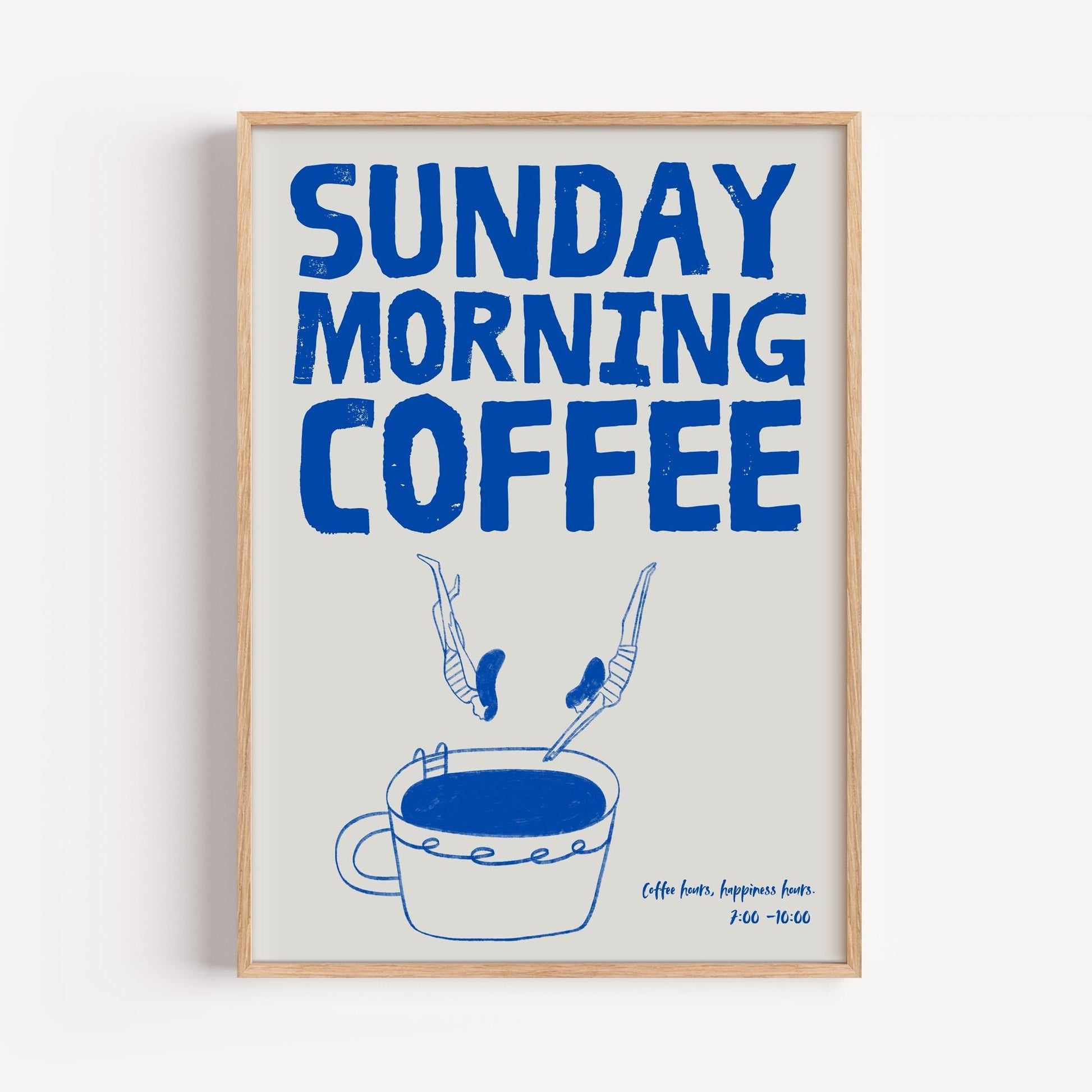 Blue Sunday Morning Coffee Poster | Minimalist Coffee Art Print | Modern Wall Decor | Gift for Coffee Lovers | Digital Download