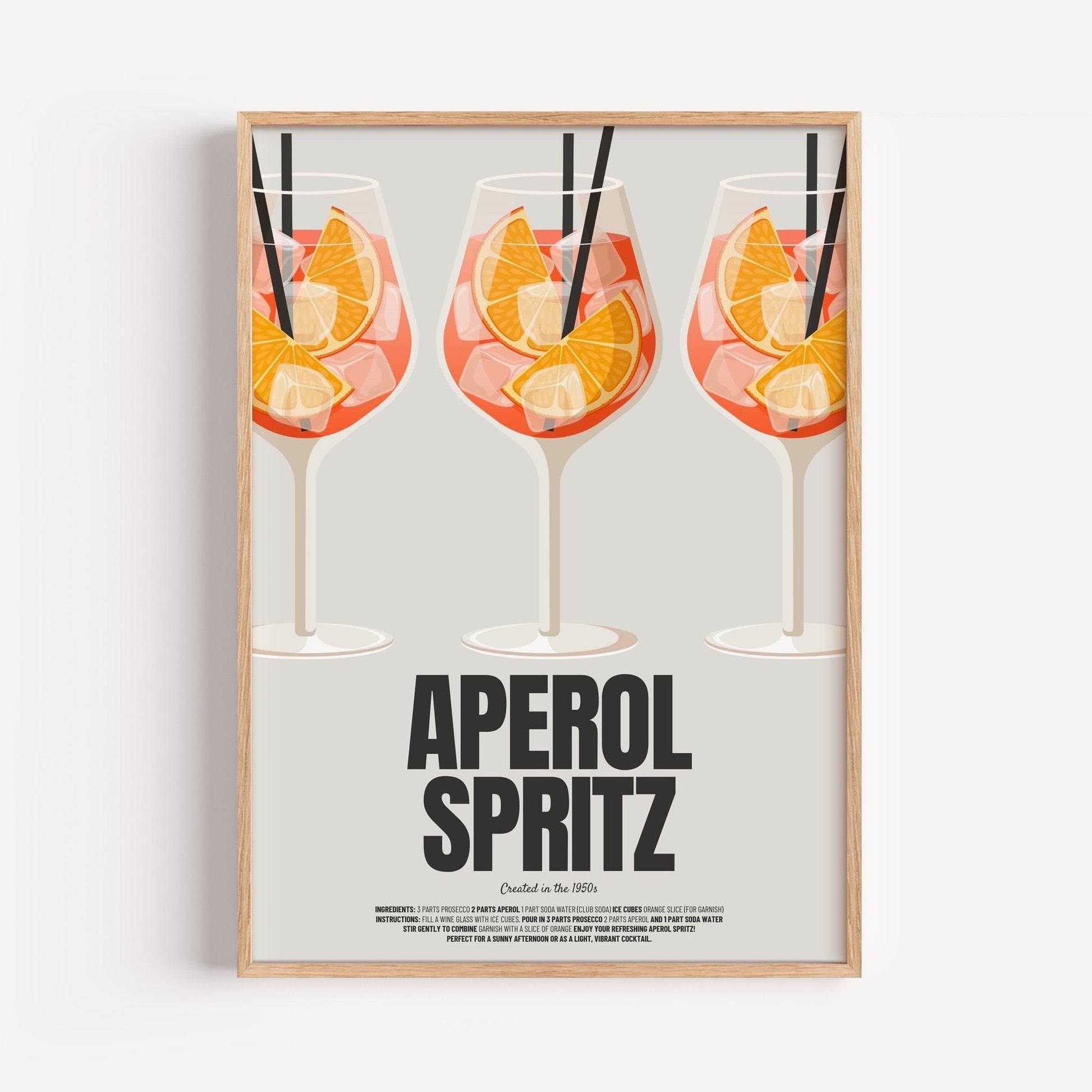 Aperol Spritz Poster | Classic Recipe Illustration | Minimalist Cocktail Art |  Summer Print for Kitchen or Living Room | Gift for Friends