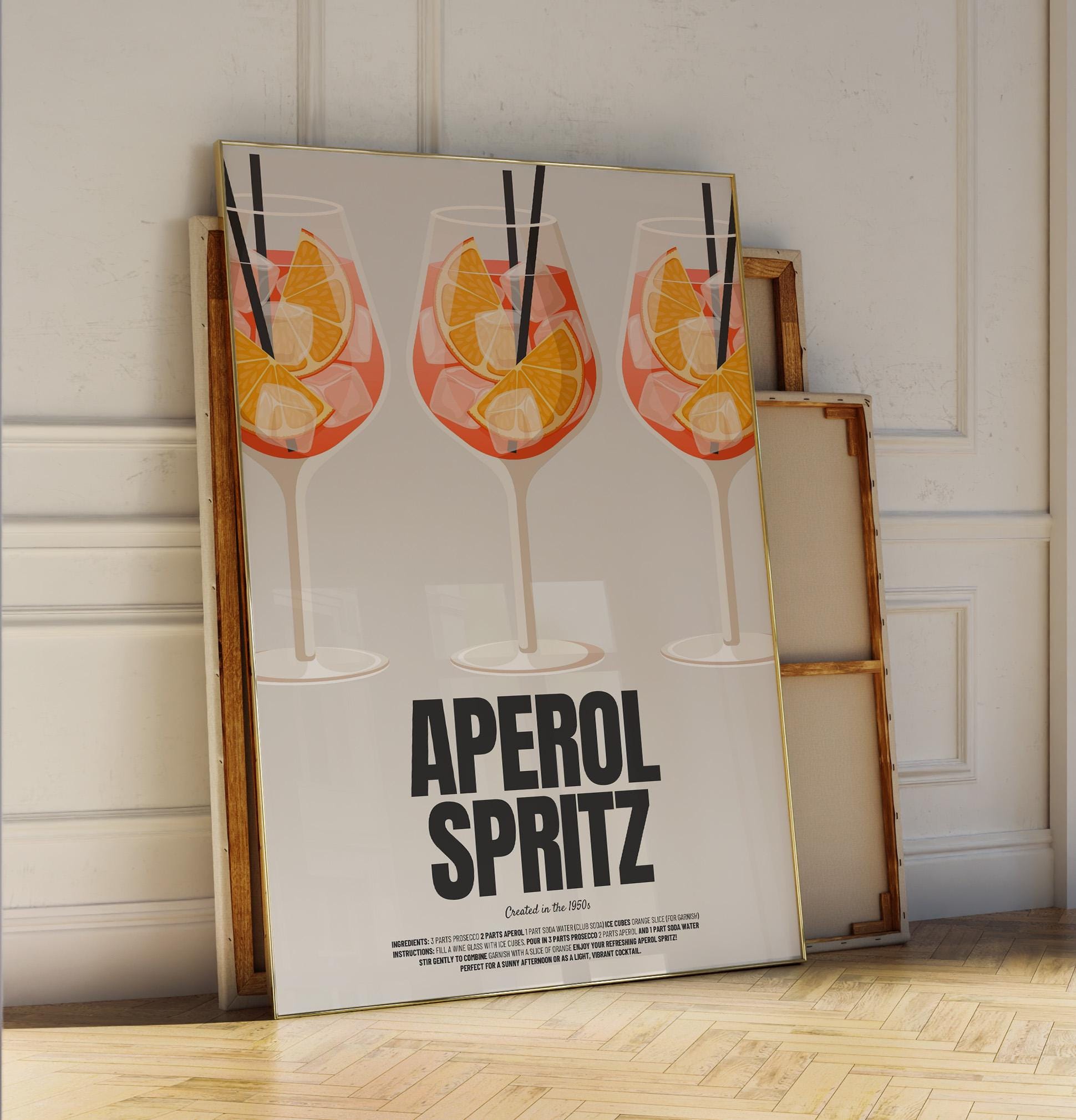 Aperol Spritz Poster | Classic Recipe Illustration | Minimalist Cocktail Art |  Summer Print for Kitchen or Living Room | Gift for Friends