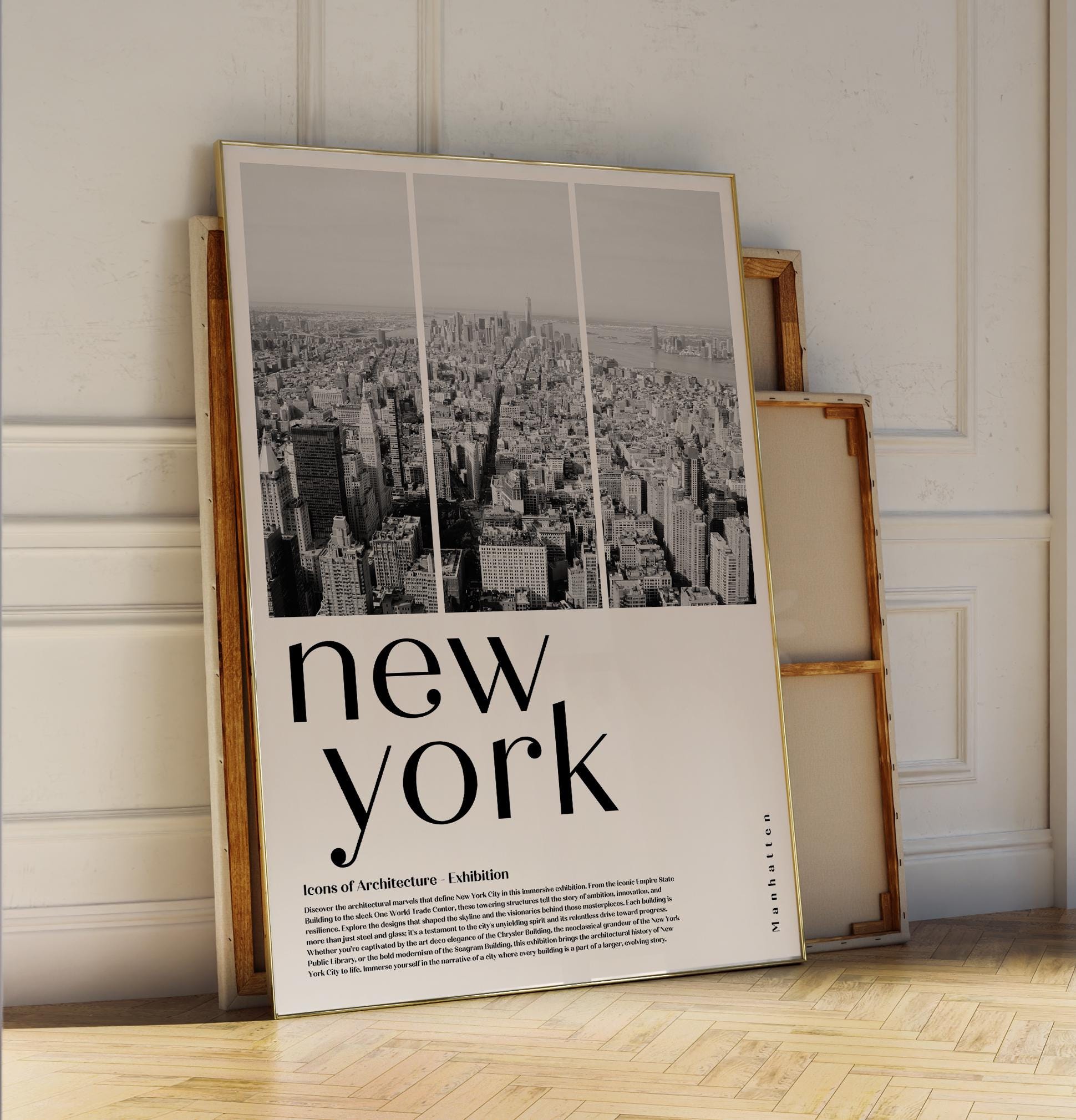 Manhattan Poster | Black and White Retro NYC Architecture Art | New York City Wall Decor | Modern Home Office Art Print